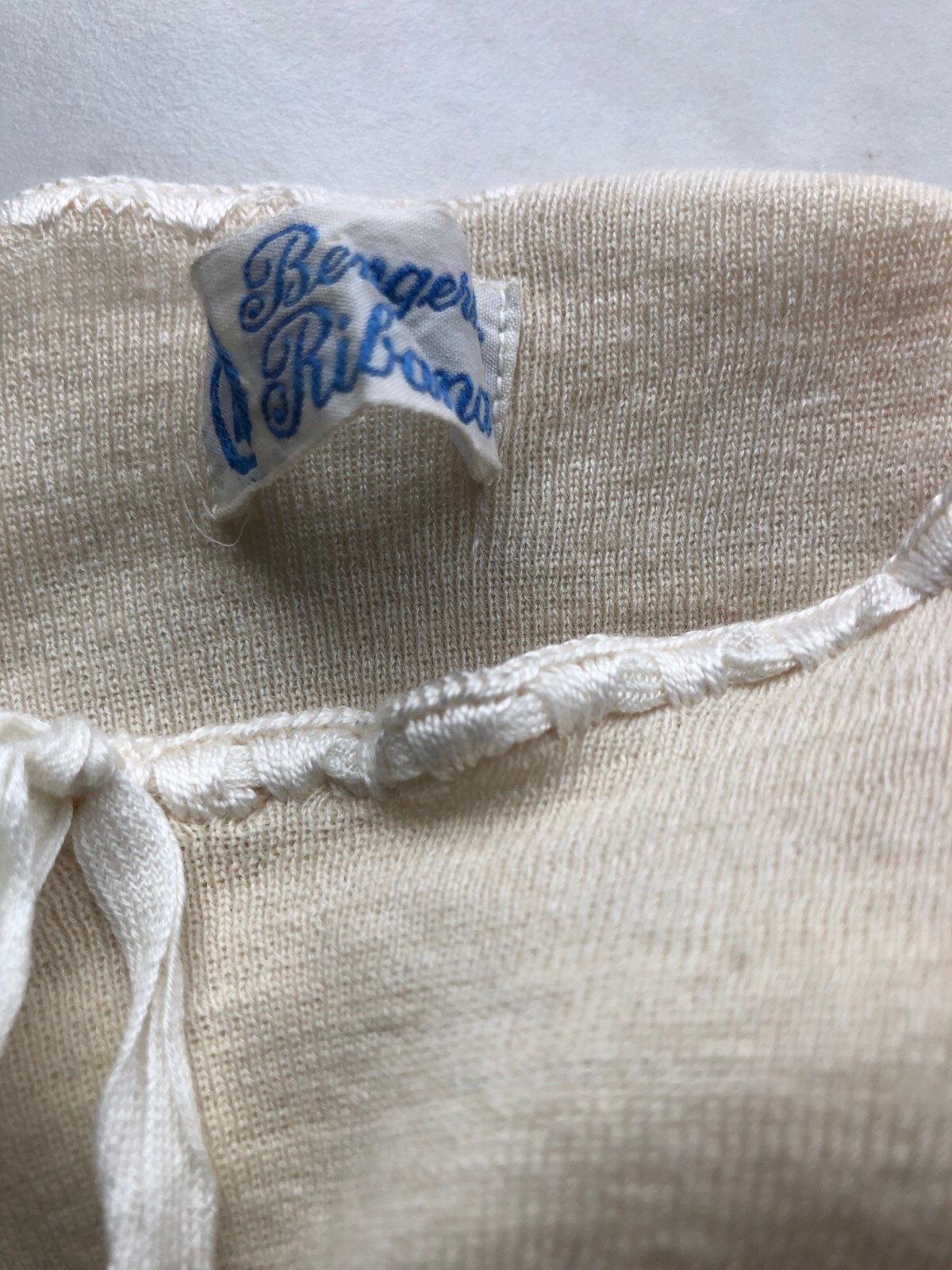 vintage retro 60s Berger Ribana undershirt top natural size 40 virgin wool woven ribbon