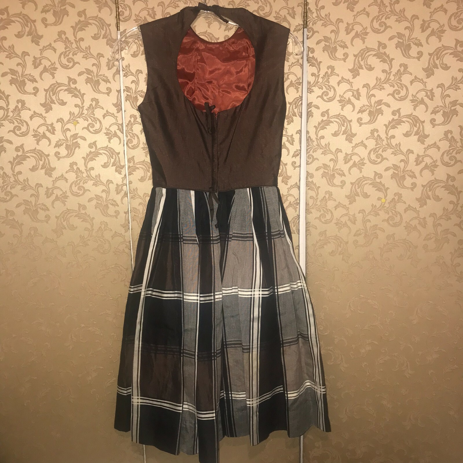Vintage Brown Multi-Color Plaid 1950s Dress 0
