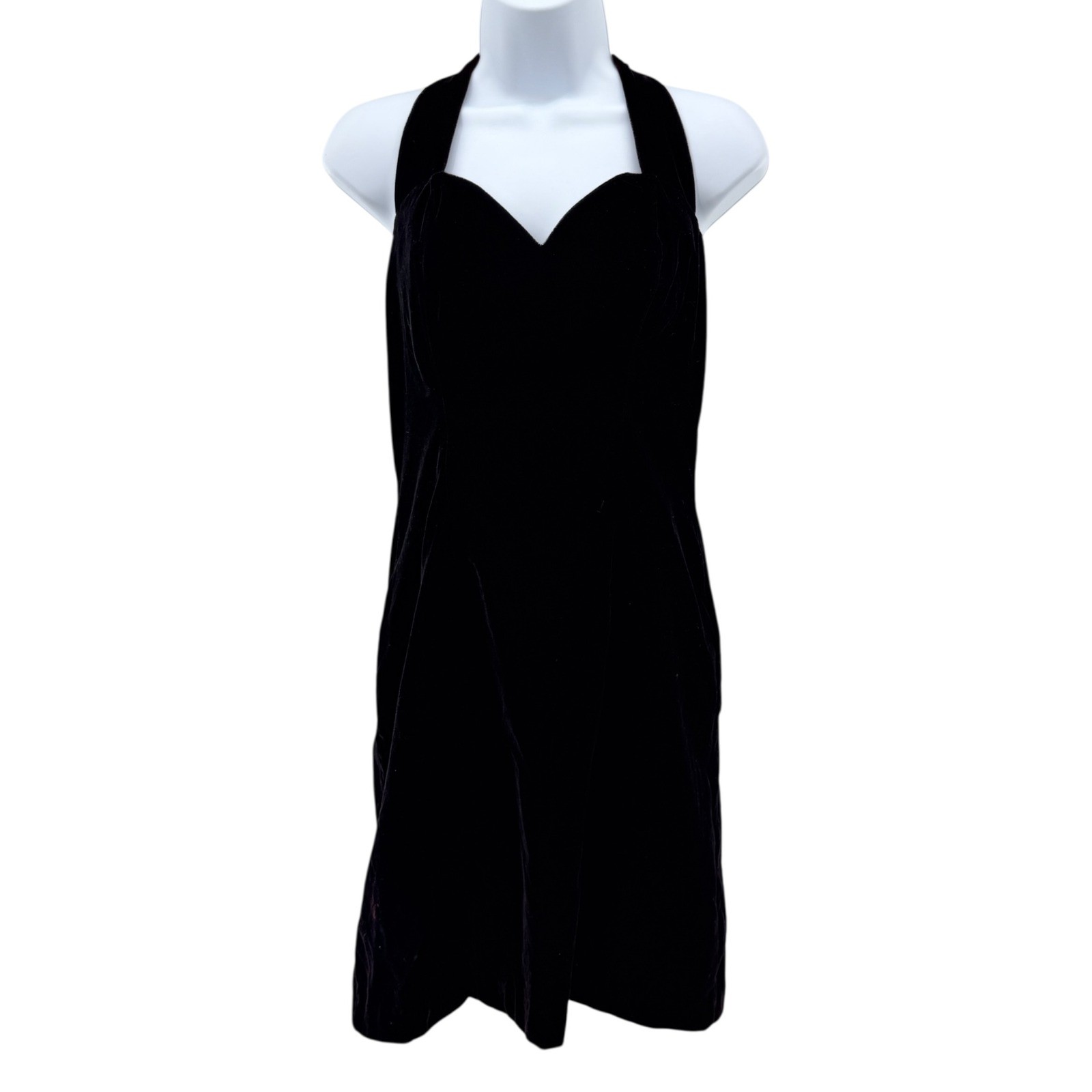 VTG 90s Rampage Velvet Mini Dress Black Y2K Prom Gown Halter Whimsygoth Vampy 7