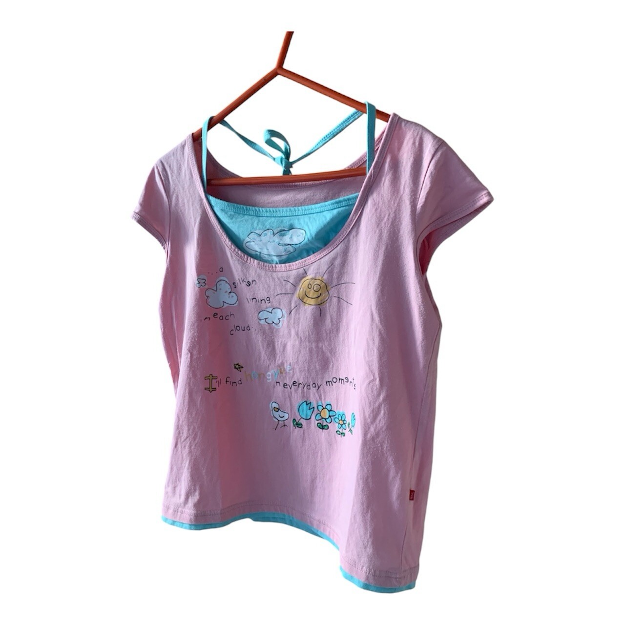 Vintage Y2K 90s Graphic Layered Baby Tee Pink and Blue