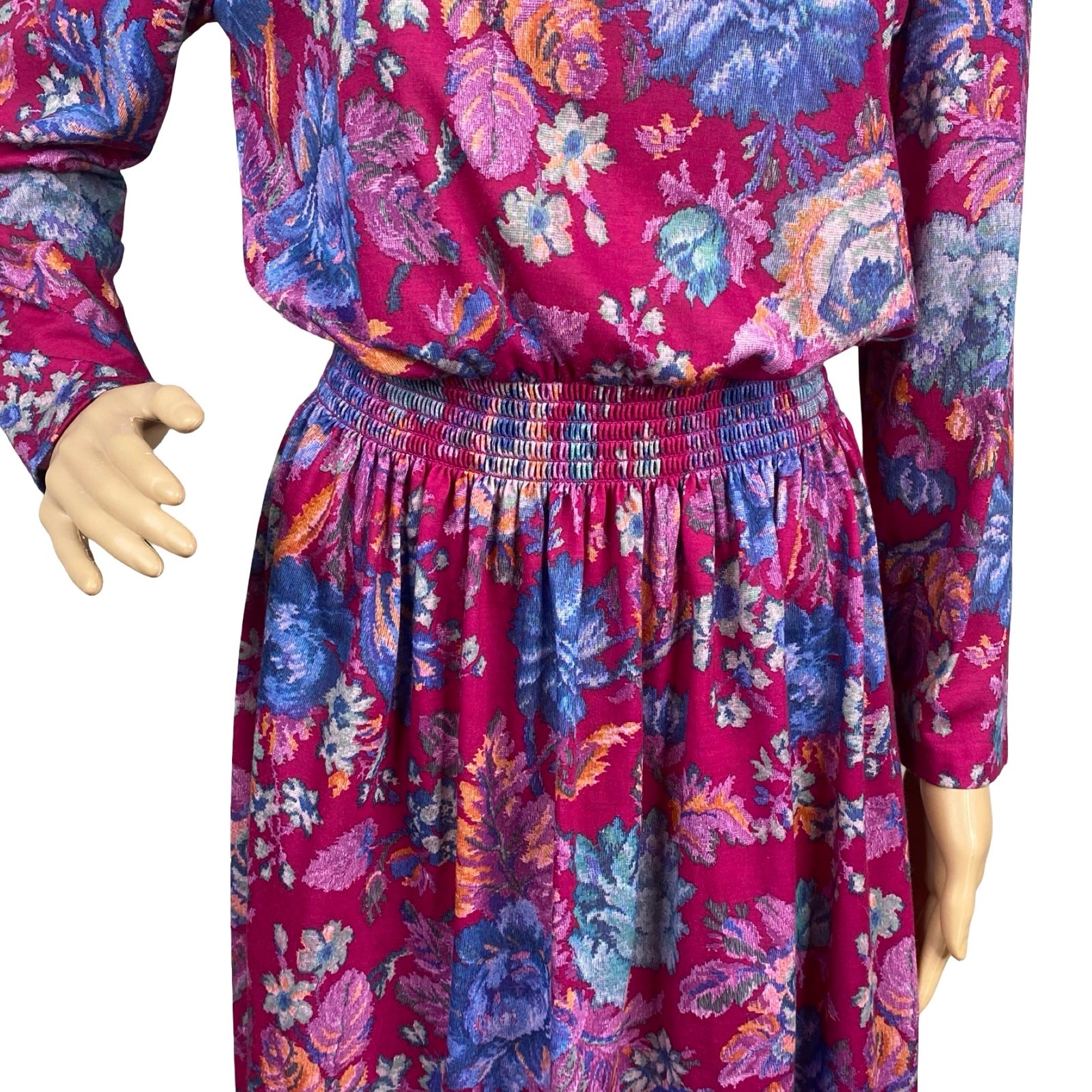NWT Vtg 80s Taurus II Purple Floral Smocked Cottagecore Midi Dress SZ 10