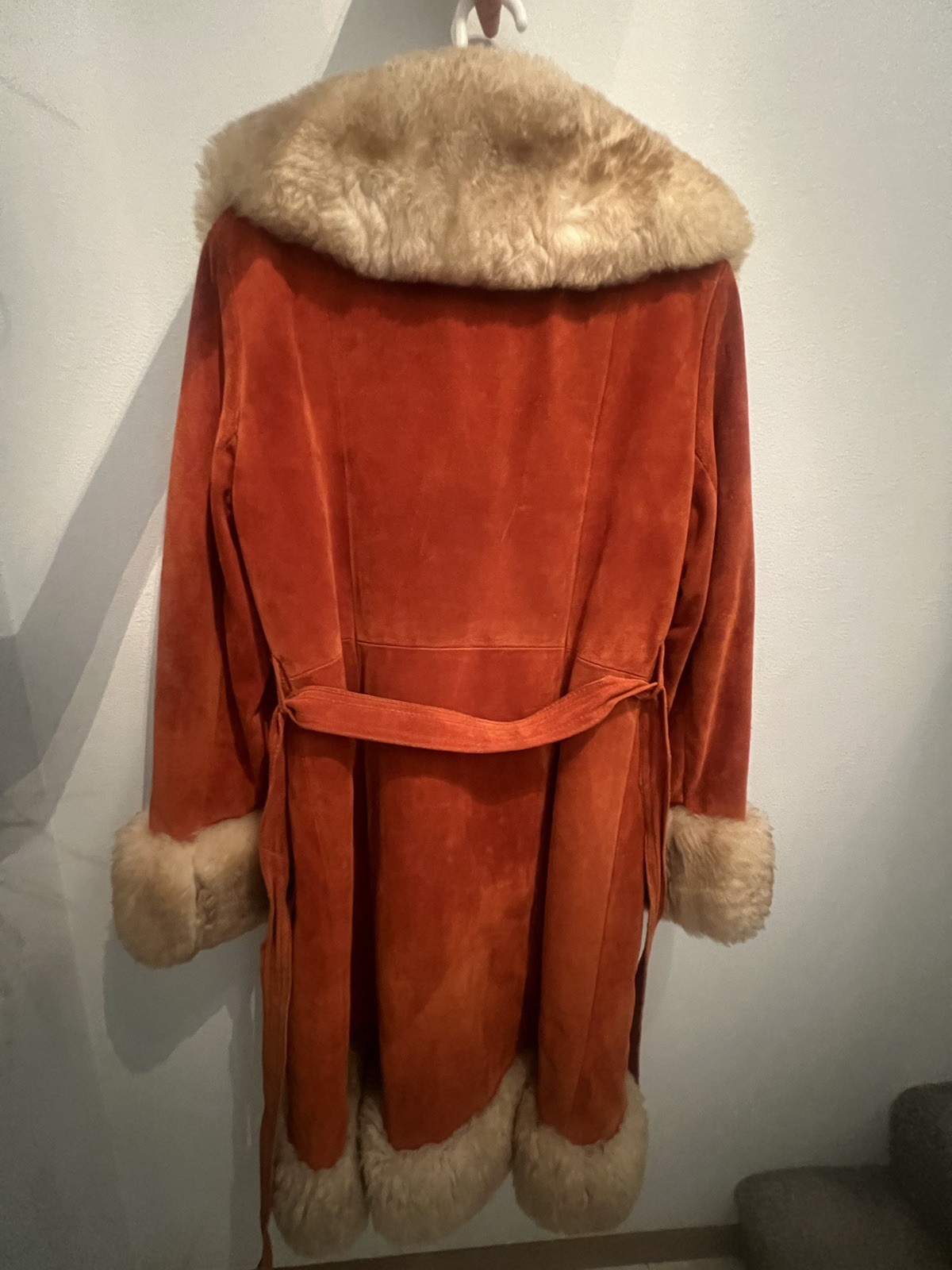 Vintage 1970s Orange ￼ Suede Fur Coat