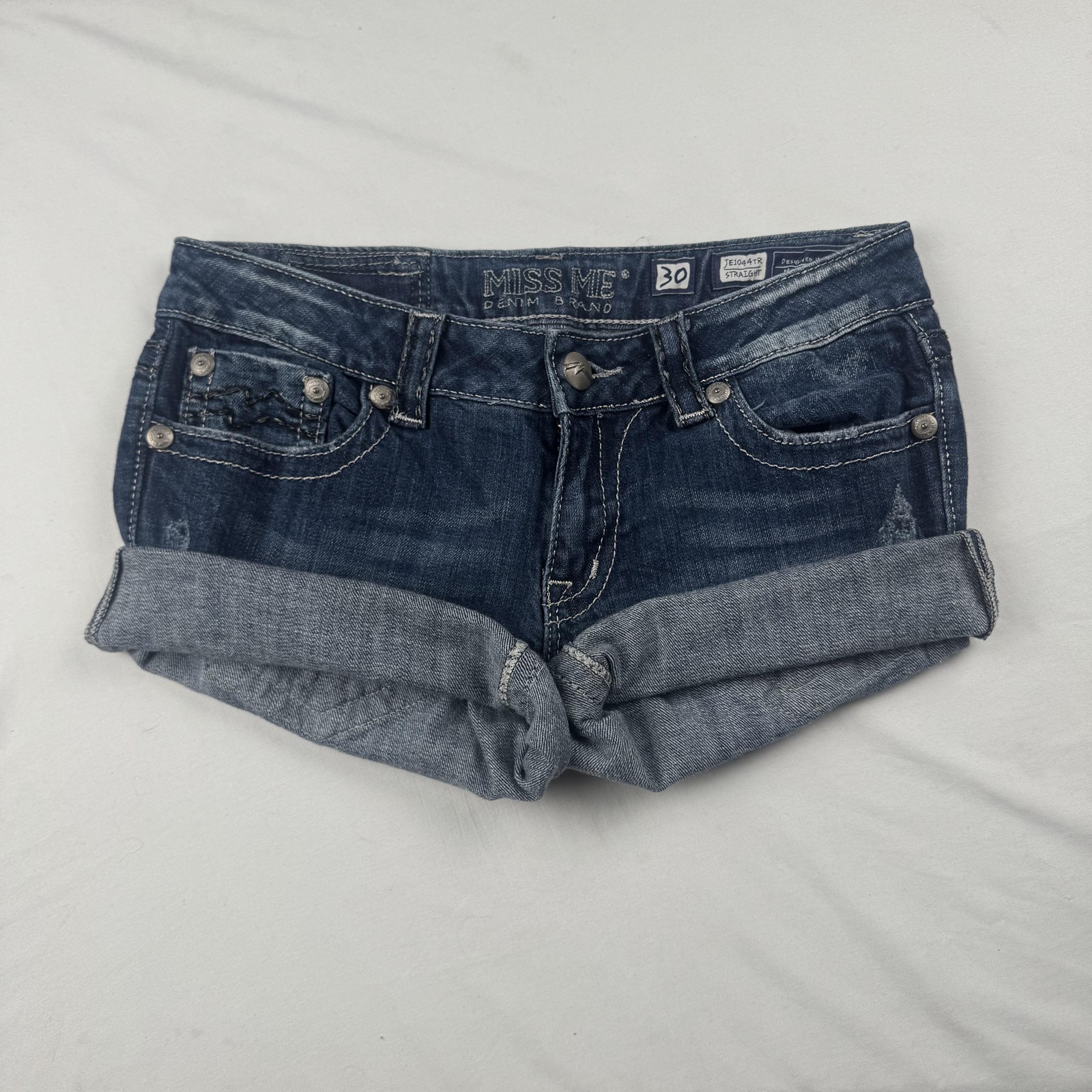 Miss Me Denim Shorts Womens 30 Blue Rolled Cuff Embellished Pockets Casual