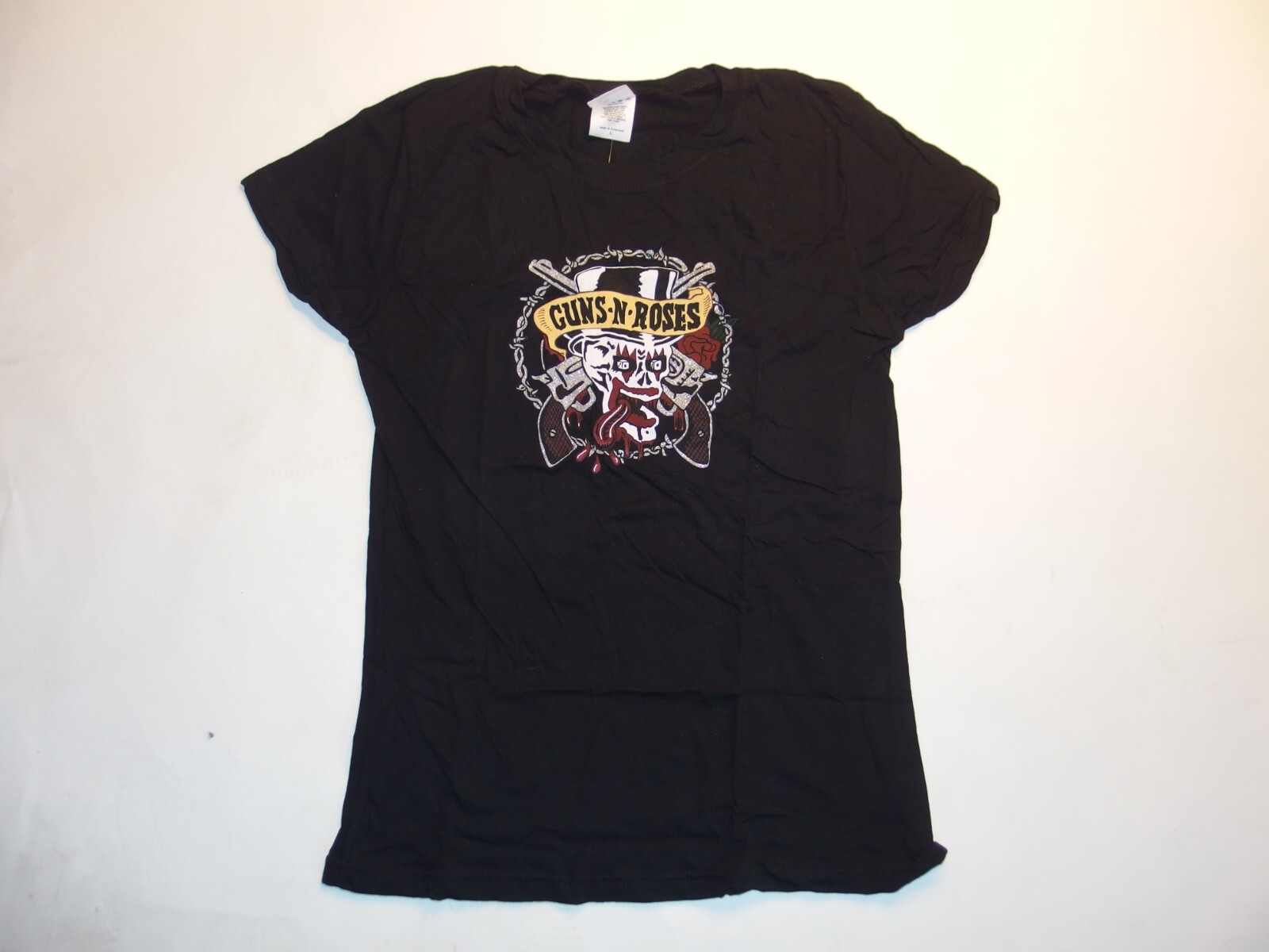 Guns N’ Roses „Was Here” Junior Girls Large Vintage T-Shirt NOS Black Rock Tee