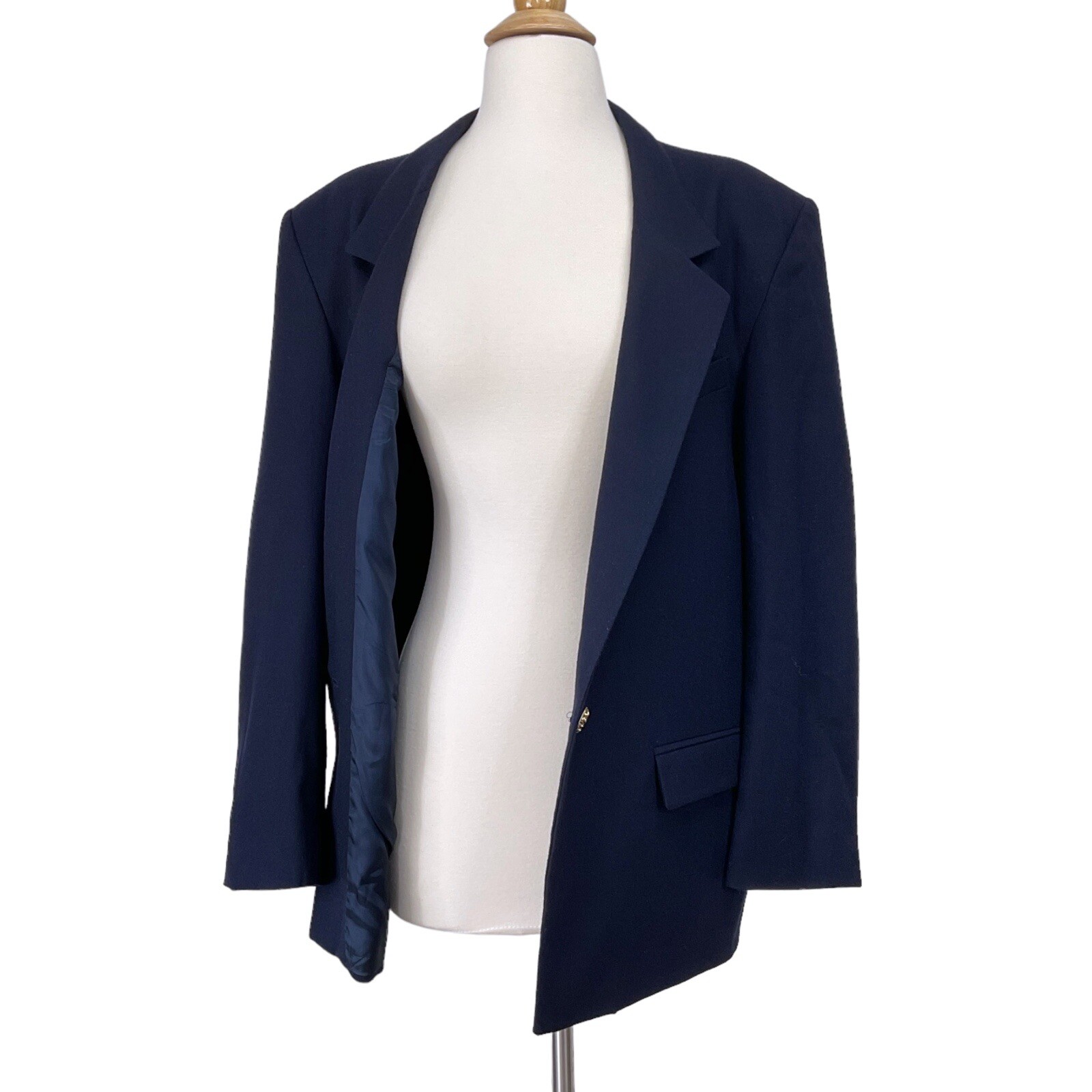 Bretton Place Womens Size 14 Blue Long Sleeve Wool Blazer Academia Career VTG