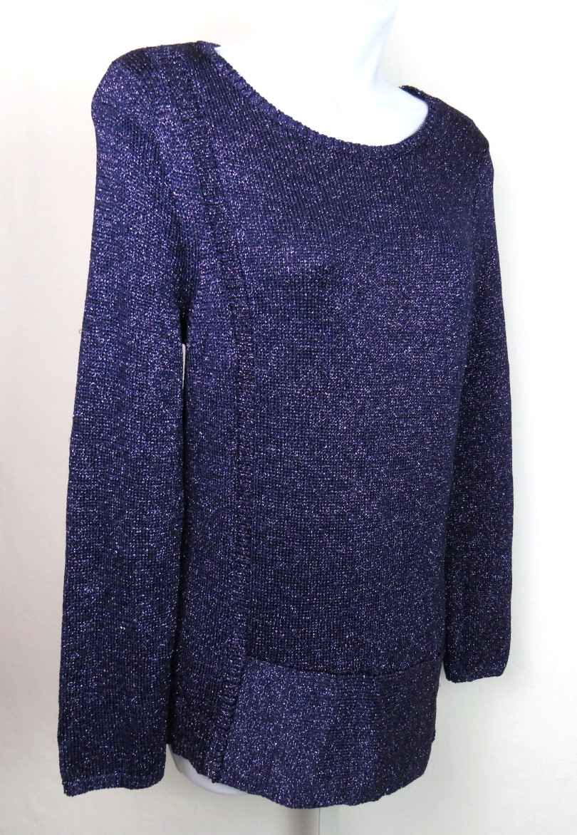 VTG CHICO’S PURPLE STRETCH TOP WITH SILVER METALLIC SPARKLING THREAD SIZE 1