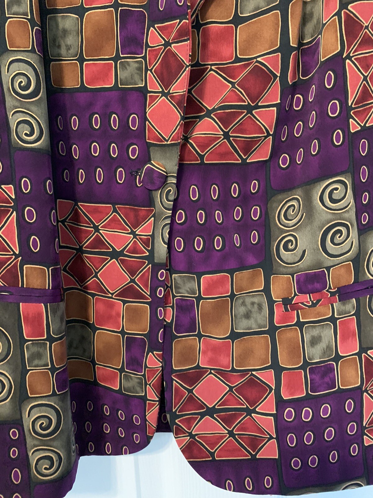 Vintage Michael Taylor Geometric Print Blazer Single Button Petite Med