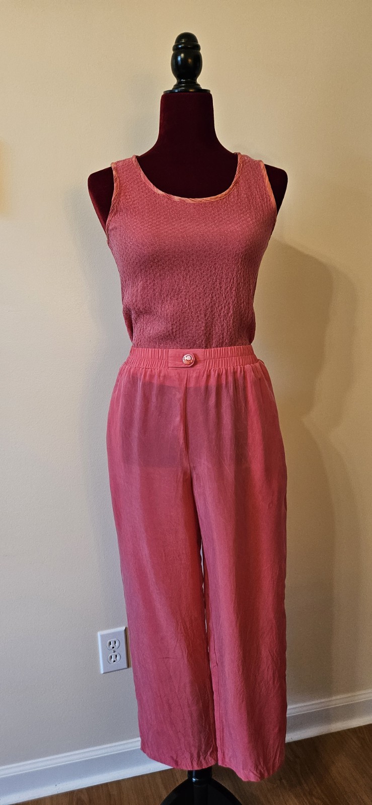 Vintage 80s Petite Small Nancy Bolen City Girl Set Tank Pants Jacket Pink Orange