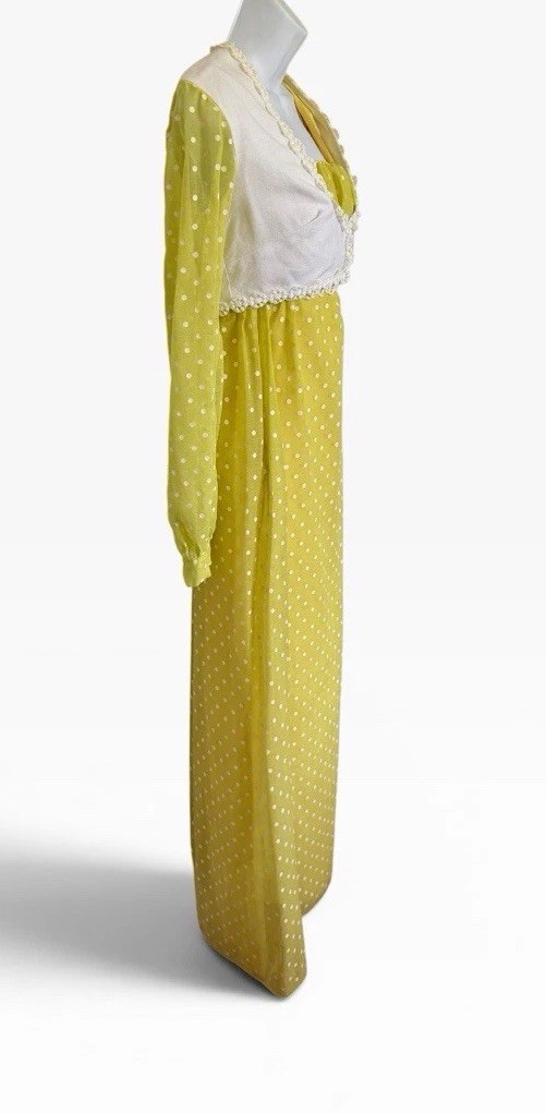 Vintage 70s Yellow Polka Dot Maxi Dress & Bolero Jacket XS/S Prarie Princess