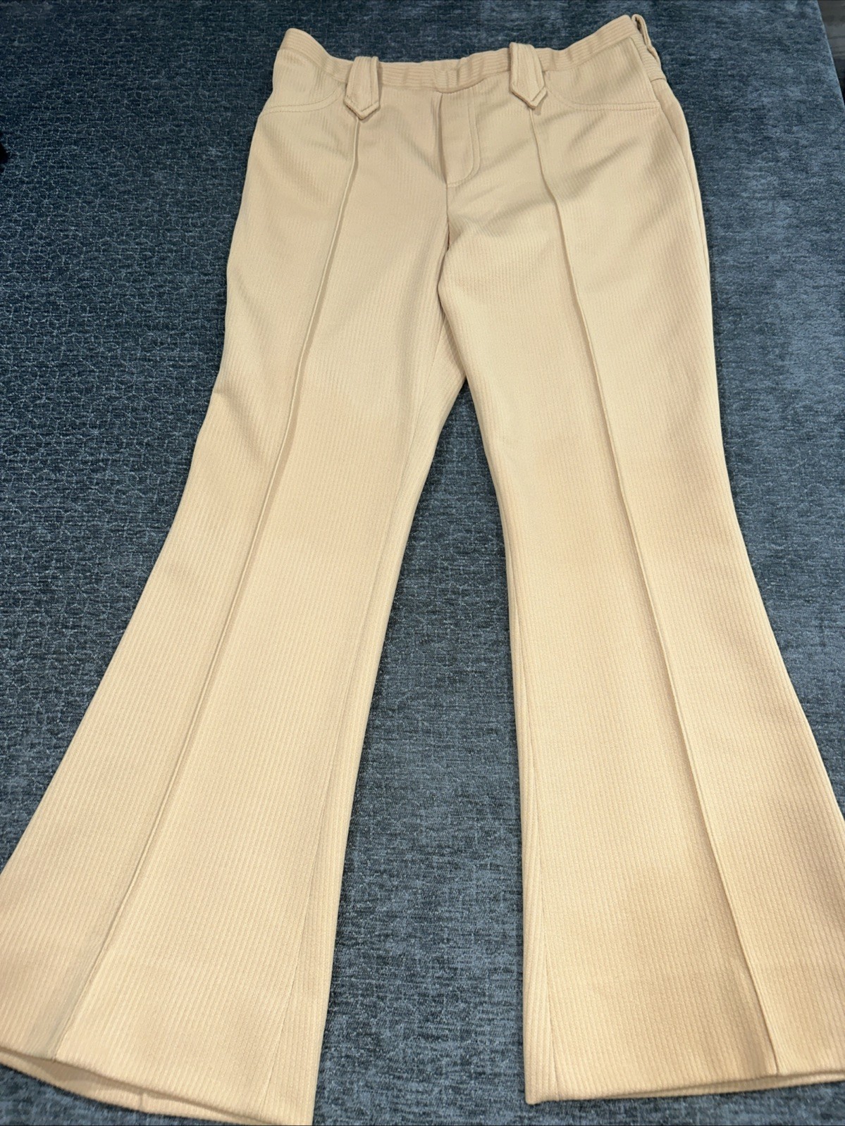VTG Lasso Western Wear Pants 70s Tan/Beige Knit Flare Bell Bottom Cowgirl Rodeo