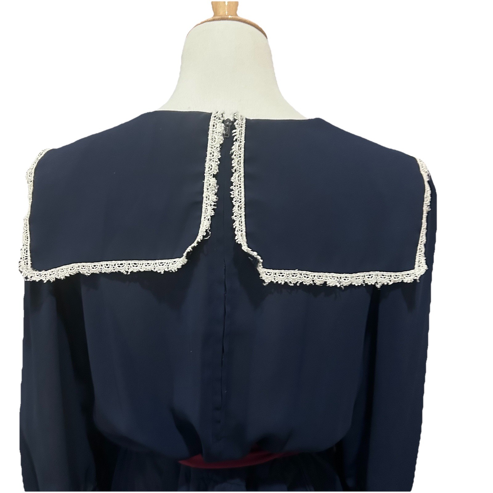 Vintage Women’s 80s Sailor Nautical Prairie Navy White Dress Midi 10