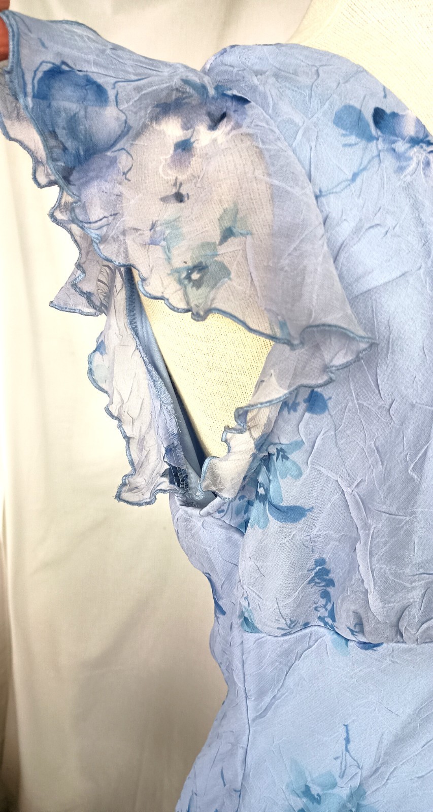 Vintage 90s-Y2K Breakin’ Loose Blue Floral Poly Chiffon Dress Size 13/14