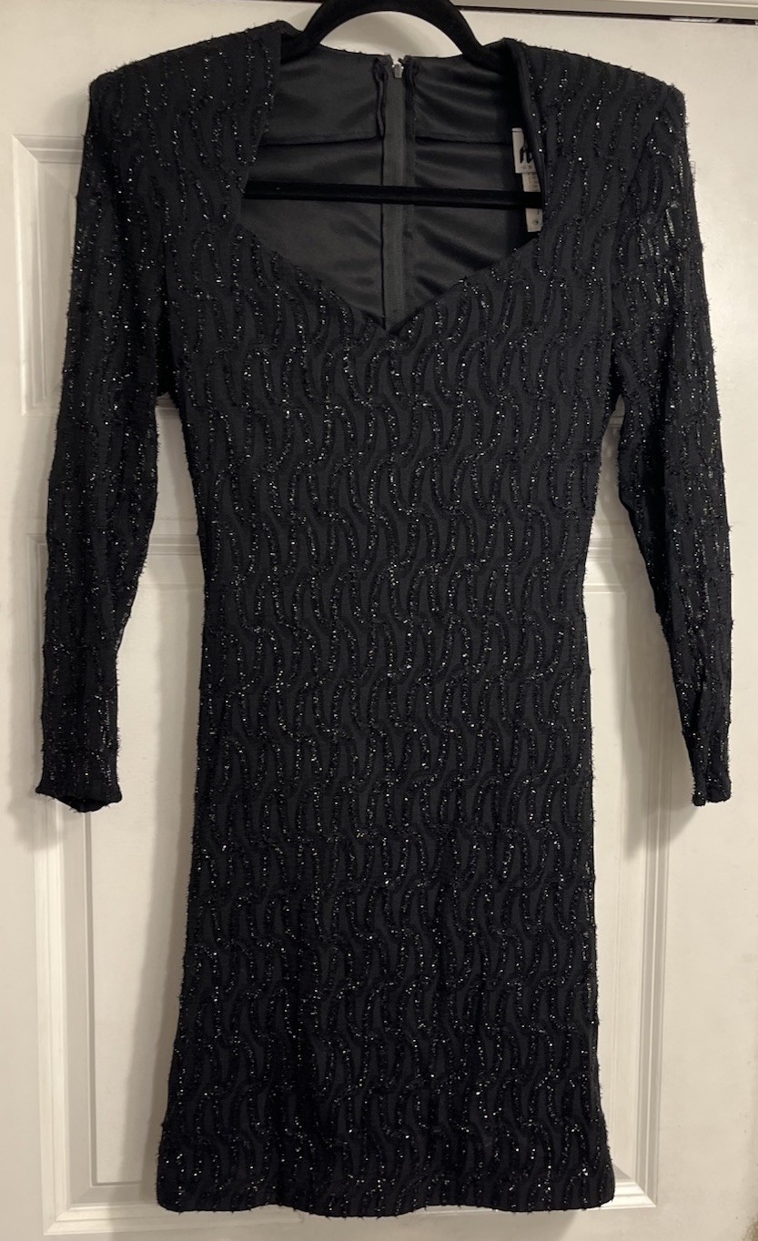 Vtg 80s 90s Niki Originals Dress 10 Medium Black Cocktail Party Sparkle