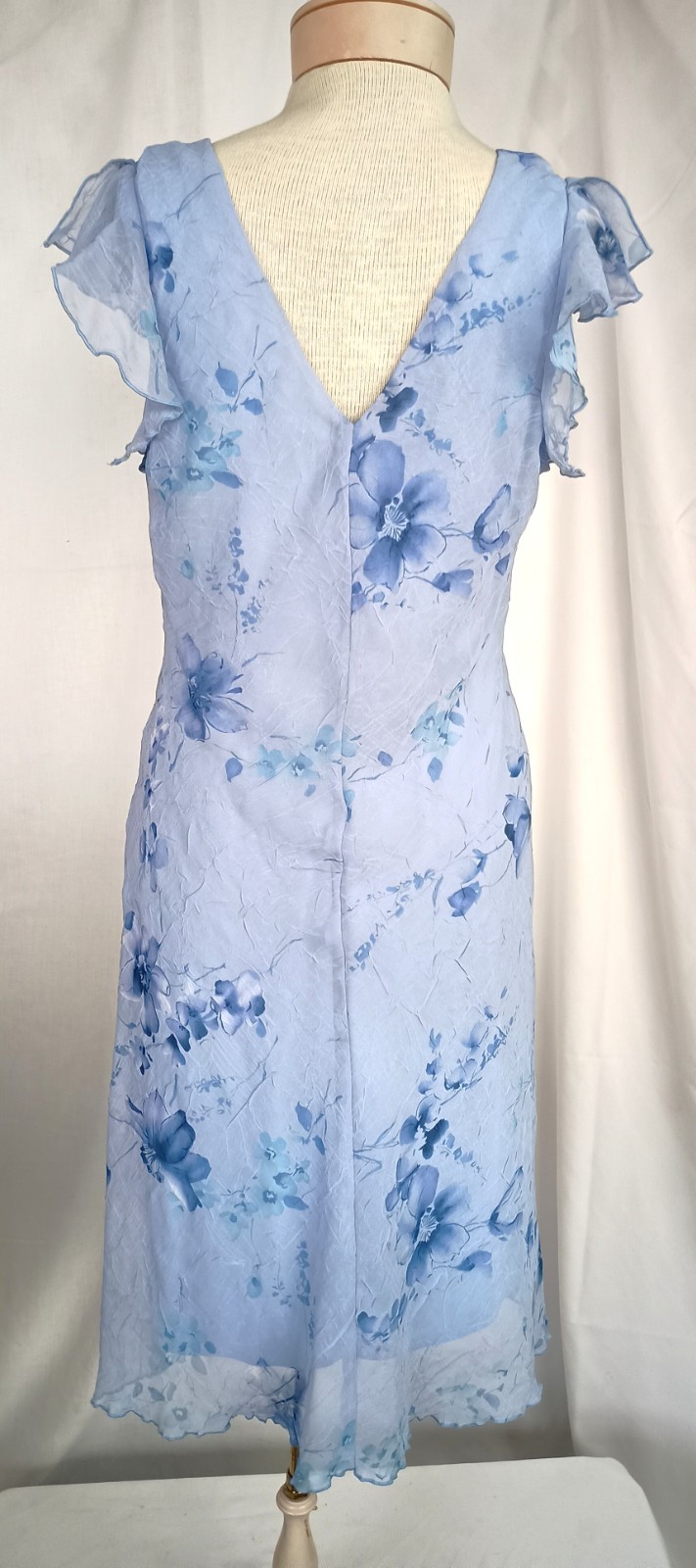 Vintage 90s-Y2K Breakin’ Loose Blue Floral Poly Chiffon Dress Size 13/14