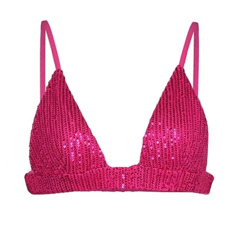 Festival Hot Pink Sequin Triangle Bralette top L&B Sparkle L Rave concert NWT