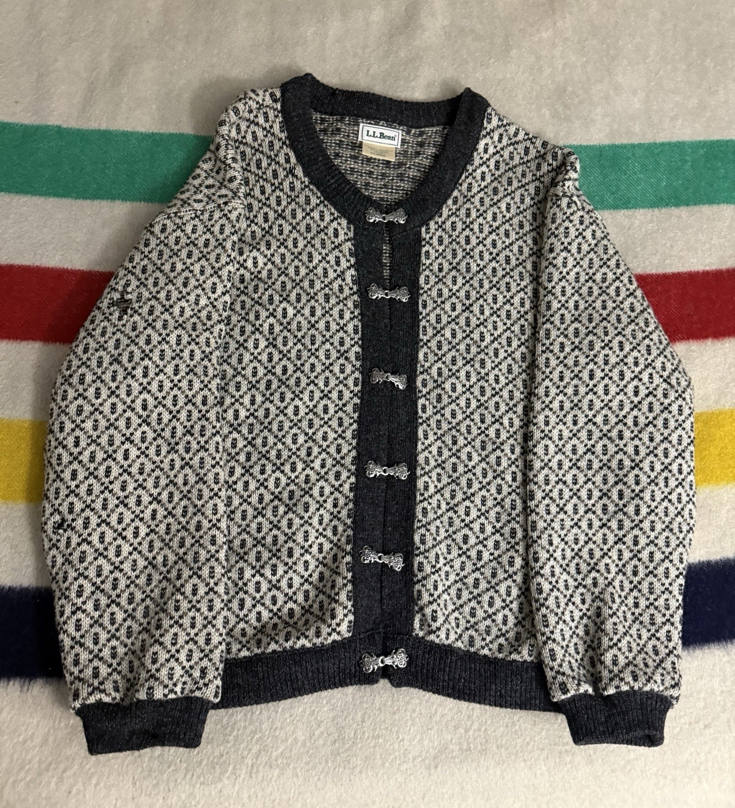 Vintage 70s 80s LL Bean Birdseye Nordic Clasp Cardigan Dale Of Norway Size XL