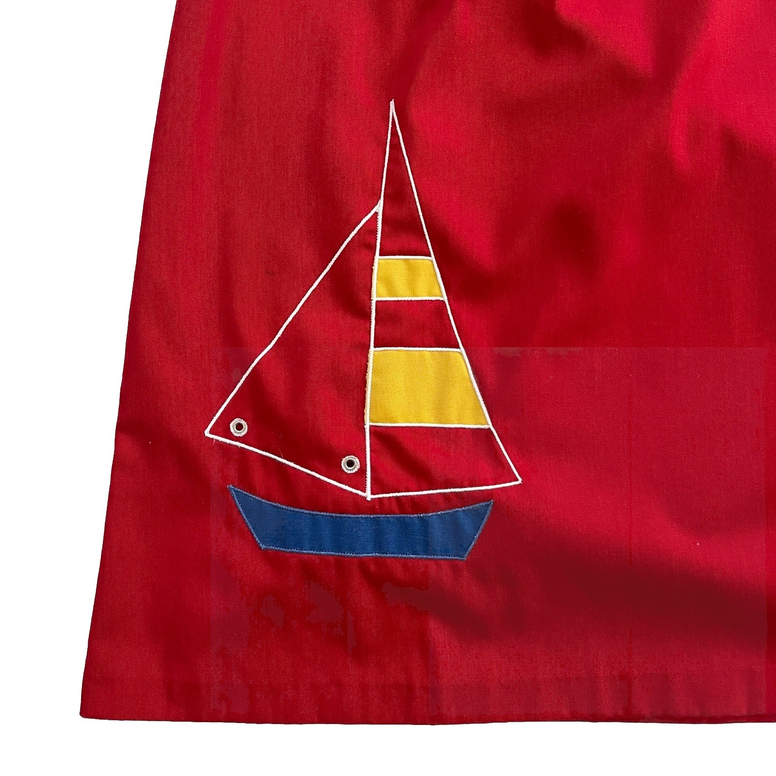 Vintage 70s High Waist Sailboat Midi Skirt S/M Red Nautical Retro Twee Whimsical