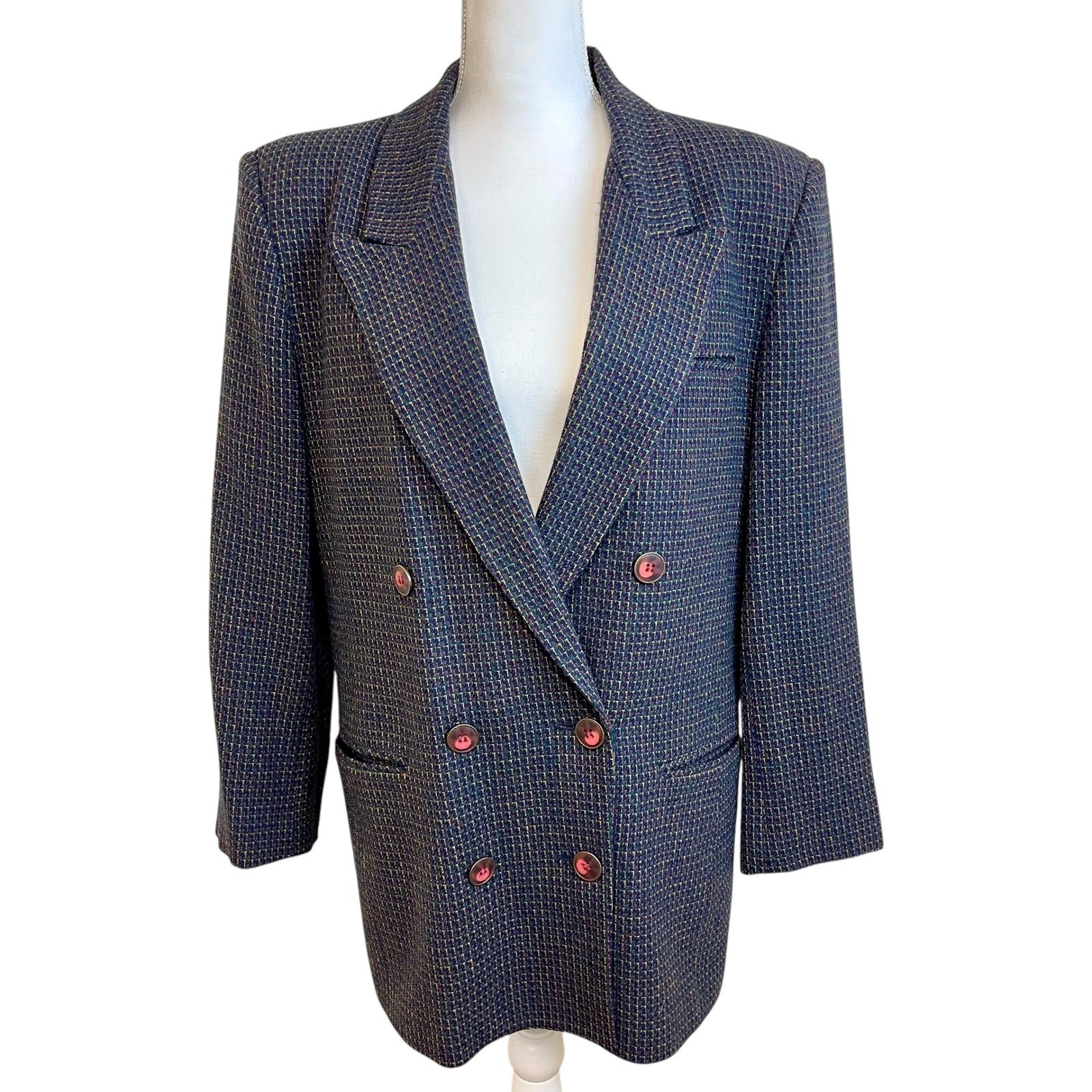 Vintage KENNETH GORDON Wool Blazer Double Breasted Plaid Sz 12 Academia Preppy