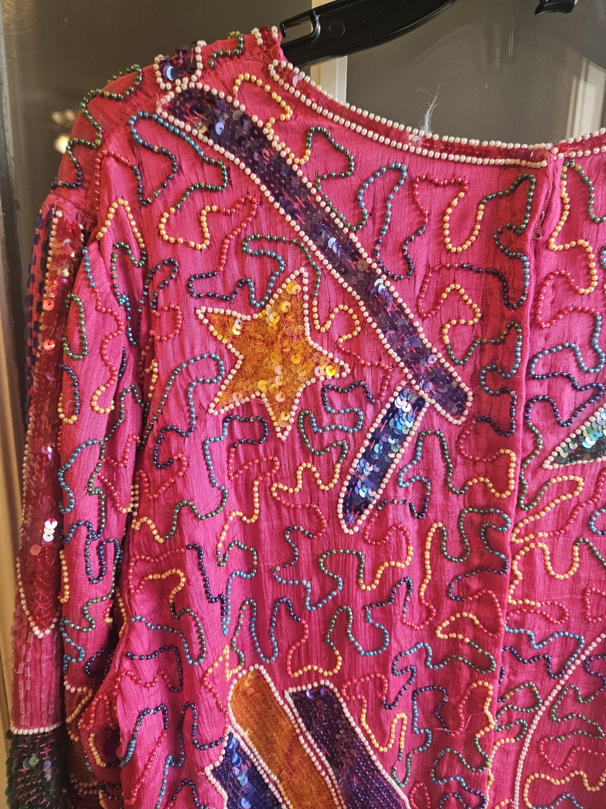 Vintage 80s Flapper 100% Silk Funky Beaded Whimsical Retro Large Sequin Dress