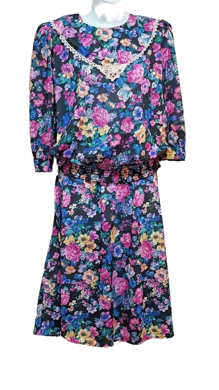 Tabby Dress Women’s 12 Vintage Two-piece Floral 3/4 Sleeve Midi Elastic Waist