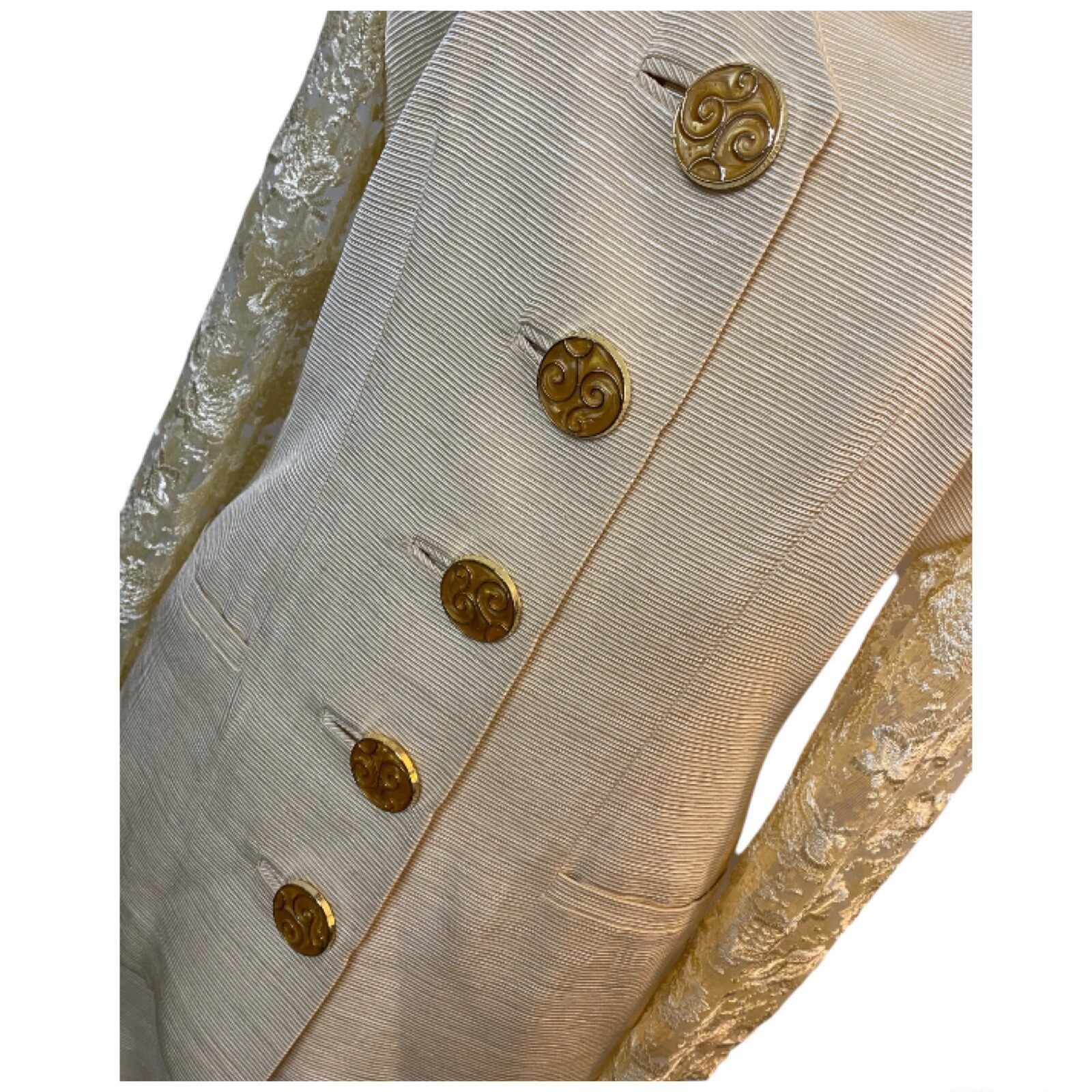 VTG 90s Manlio Mallia Cream Gold Skirt Set Lace Silk Ribbed Luxury Italian Sz6/8