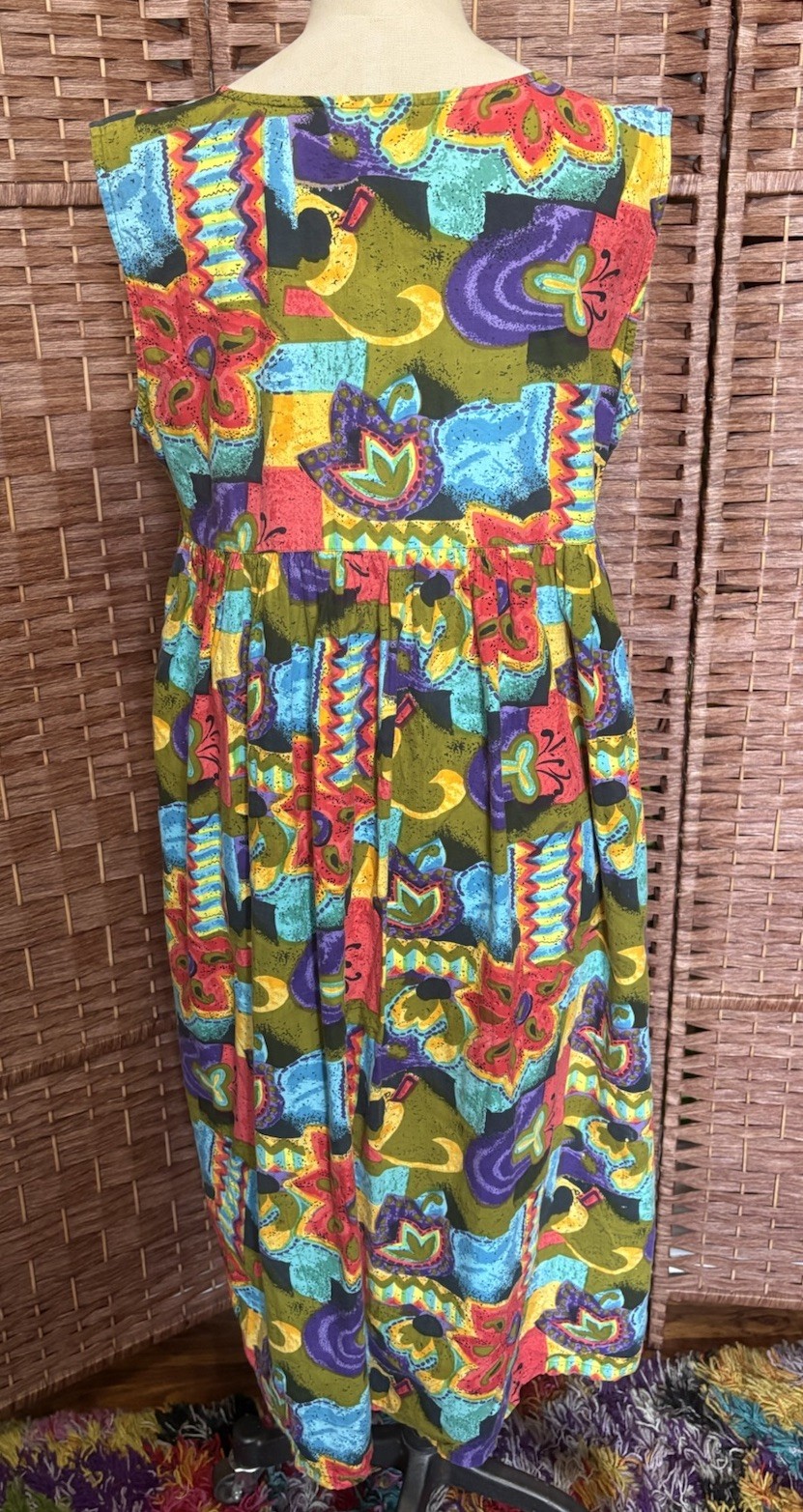 Vintage Sita Bright Floral Psychedelic Oversized Mumu House Dress Kaftan Medium