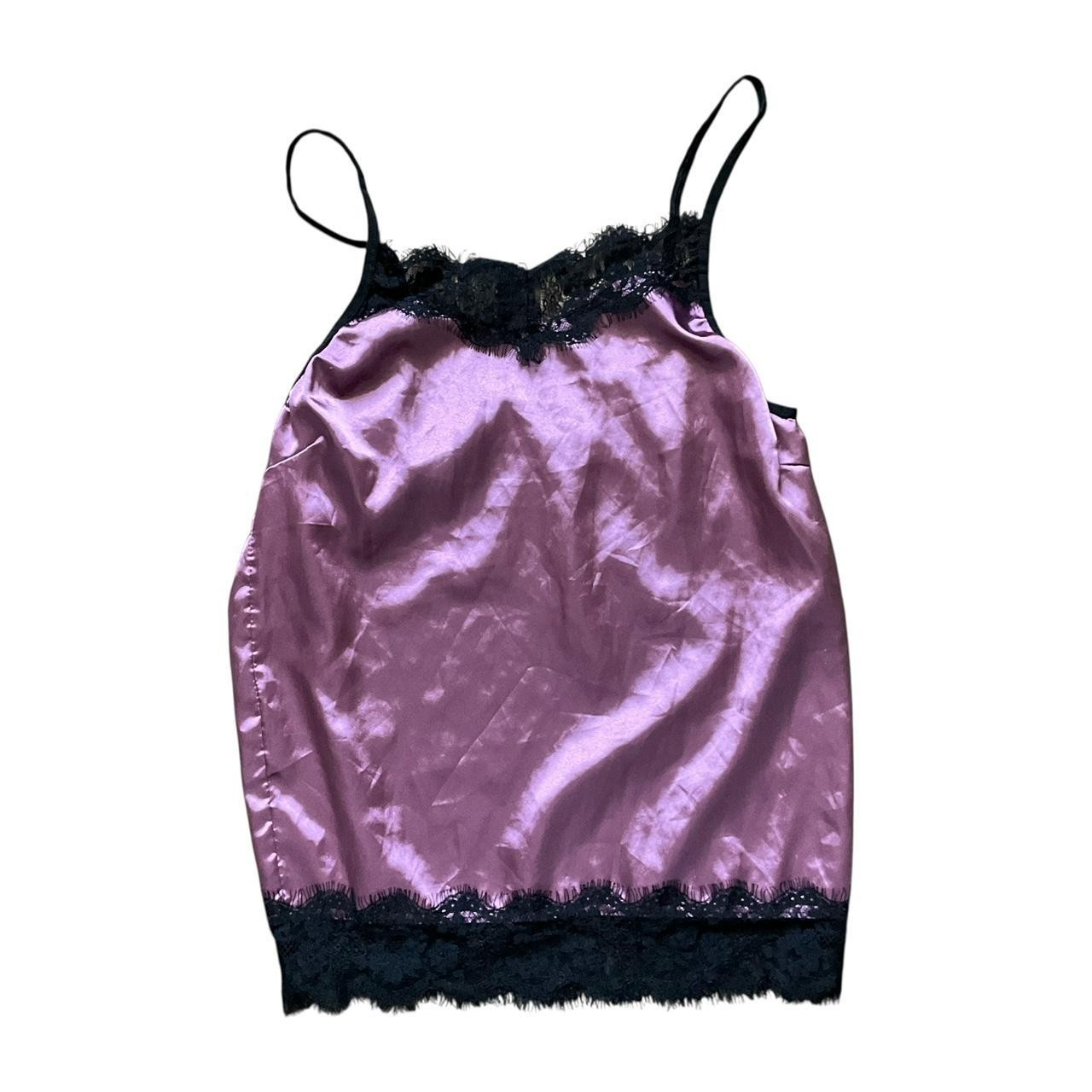 Pinkish-Purple and Black Silky Night Camisole: 90s, Y2K