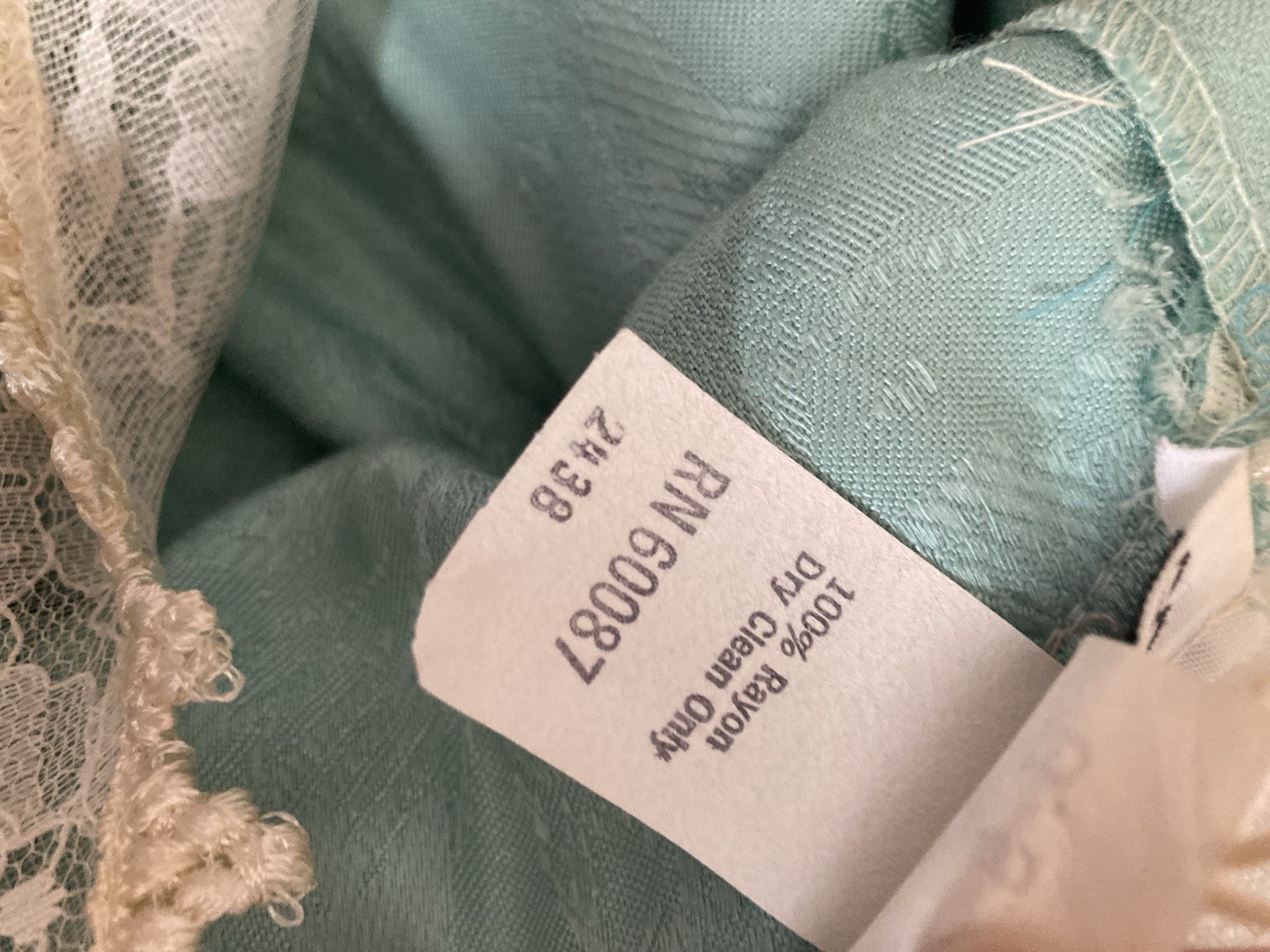 JSJ Vintage Aqua Jacquard/Brocade Dress With Lace & Pearls Size 7/8 Made In USA
