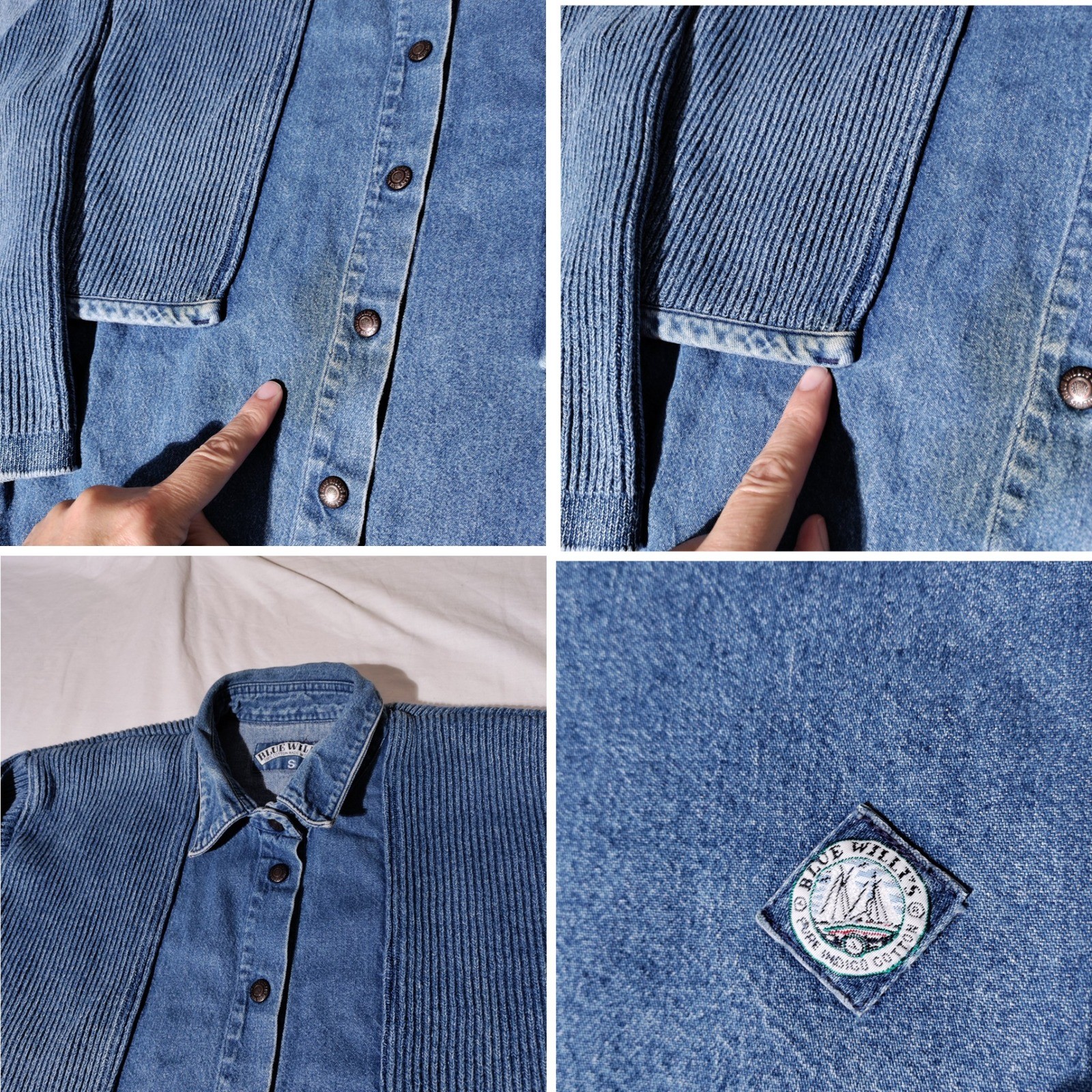 Blue Willis Denim Skirt Set Women Vintage 90s Shirt Sz S, Skirt Sz M, – stained