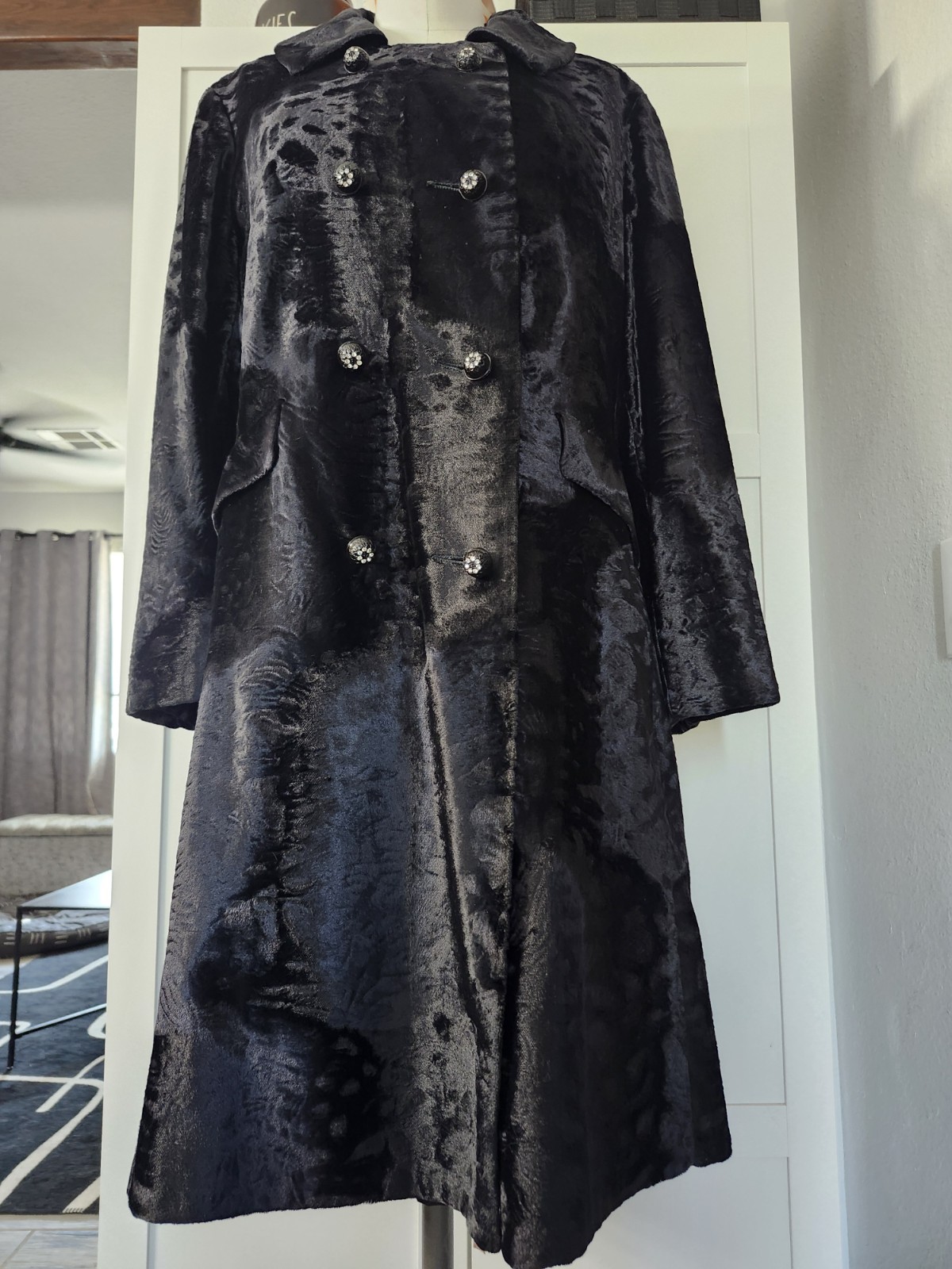 STUNNING VTG 50s Velvet Fur Double Breasted Coat ENGLAND Borella Sportowne M/L