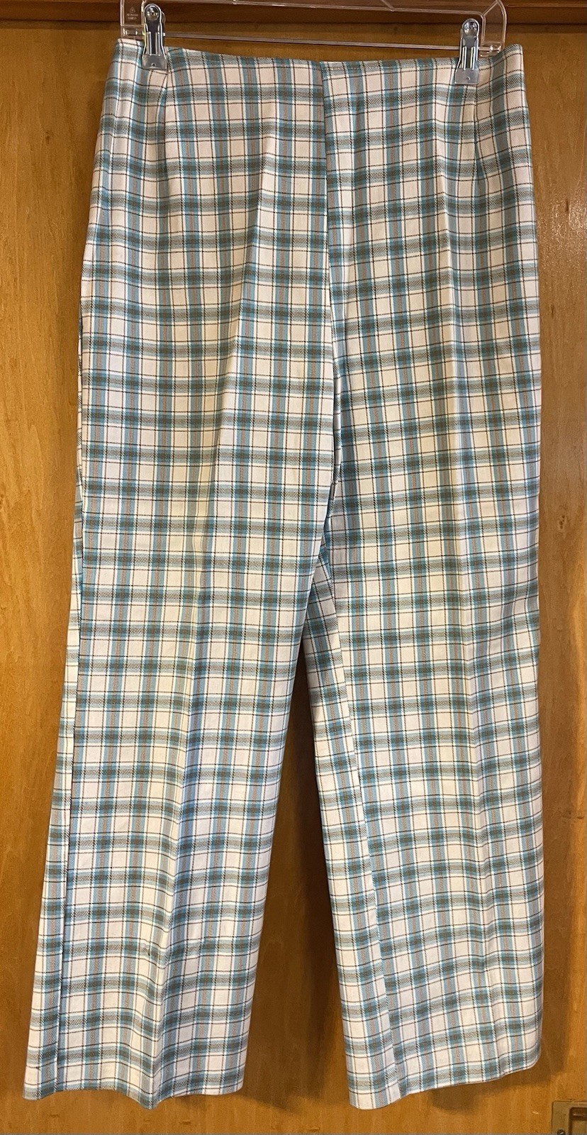 Vintage 70s PYKETTES Womens 30 x 27 White Blue Plaid Ankle Pants
