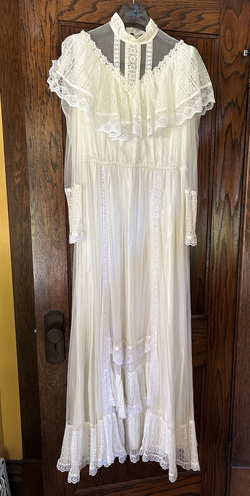 Vtg Gunne Sax Bridal Wedding Dress M/8 Ivory Tulle Lace Victorian Cottagecore