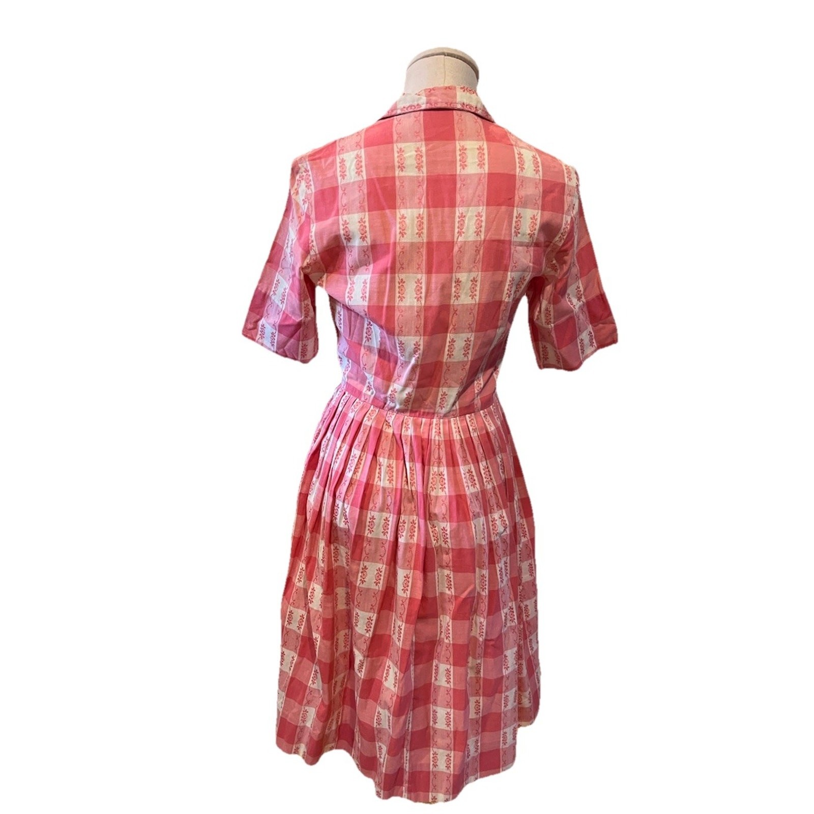 VTG STRAWSTACK PINK COTTON Gingham SHIRTWAIST DRESS 1950s