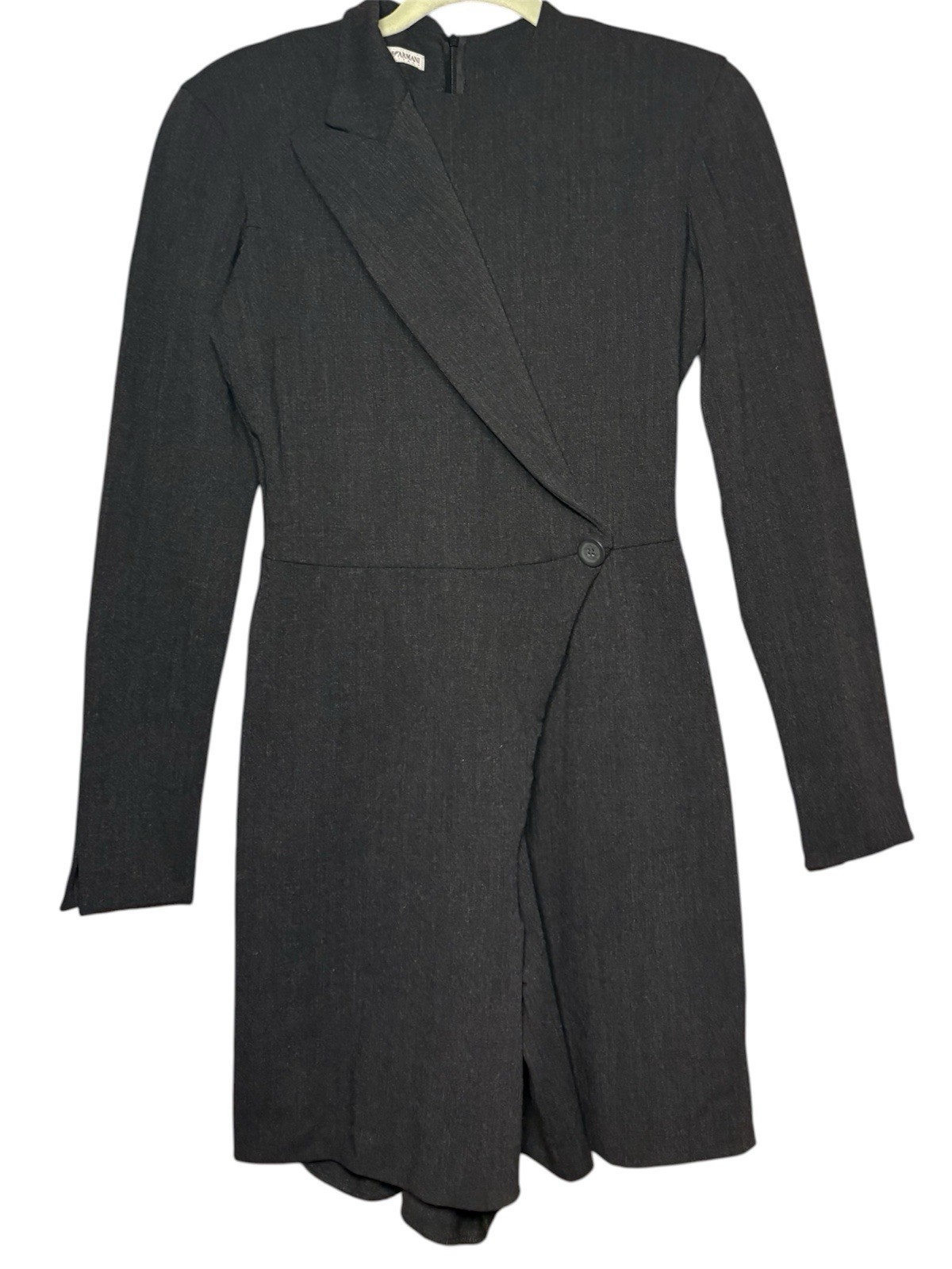VTG Emporio Armani black asymmetric double-front blazer ROMPER Wool XS/S 36/26”