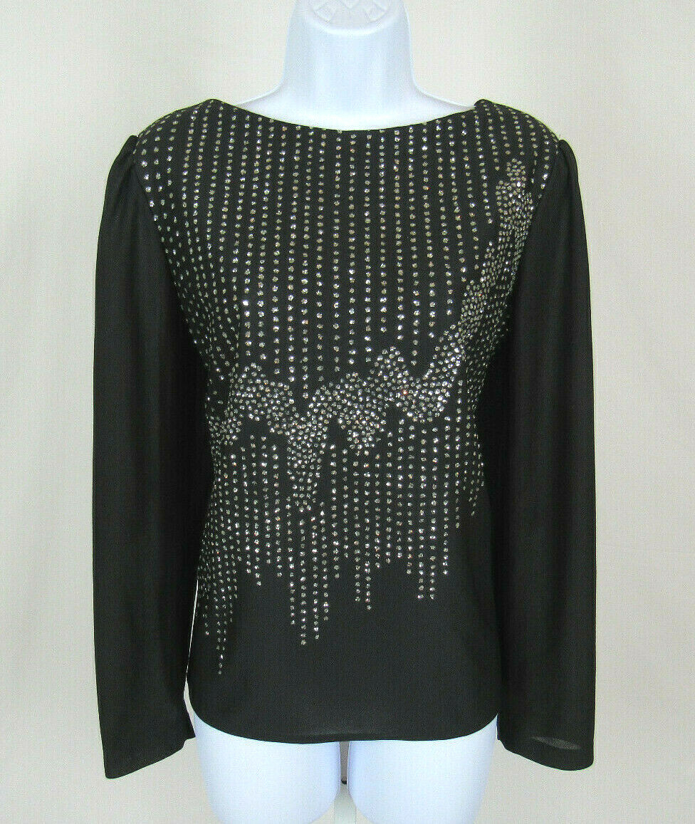 VTG 1970s 80s BOSTON MAID BLACK TOP SILVER SEQUIN GLITTER SIZE 14 POLY ACETATE?