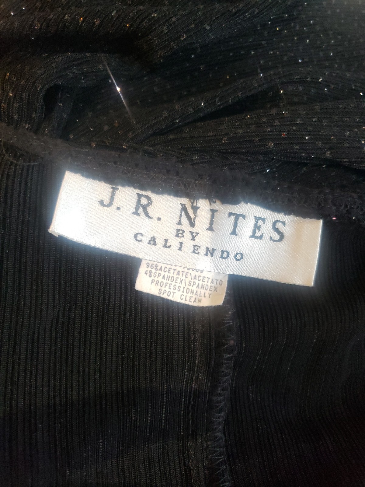 J.R. Nites by Caliendo Pullover Top Black Sparkle Stretch V Neck Vintage SEE