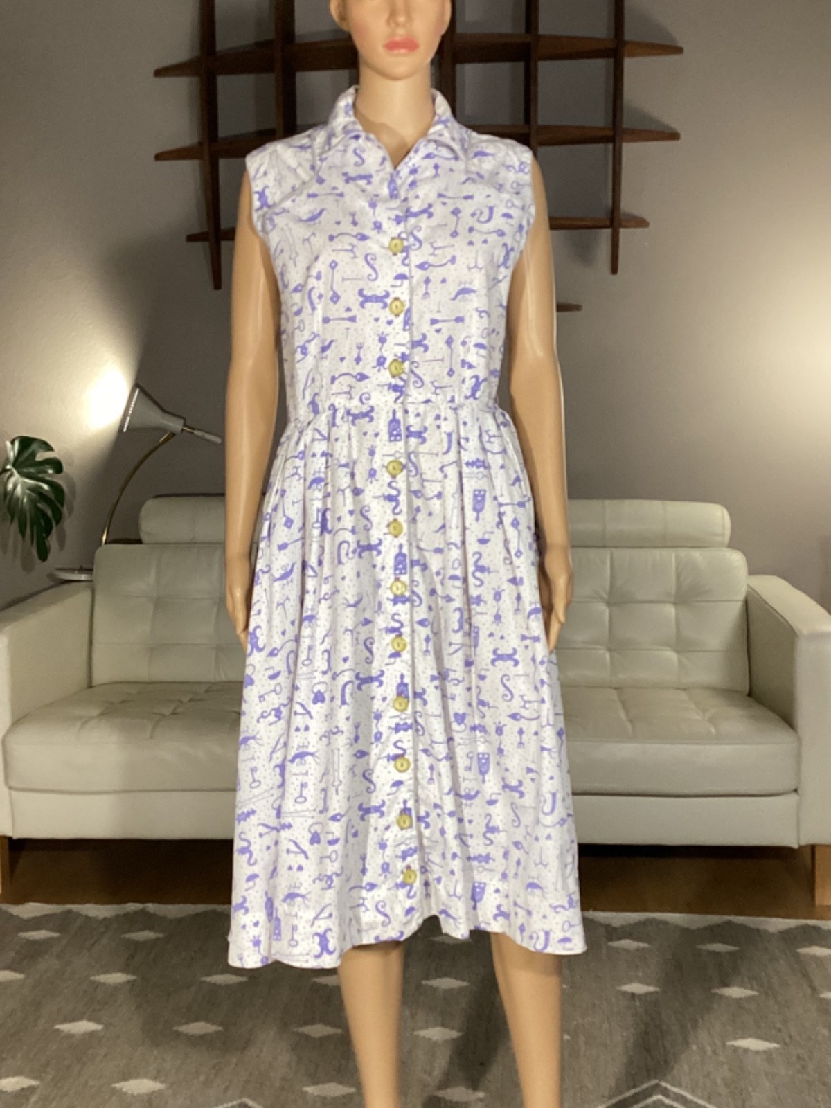 Vintage 1950’s Novelty Print Cotton Sleeveless Dress Rockabilly