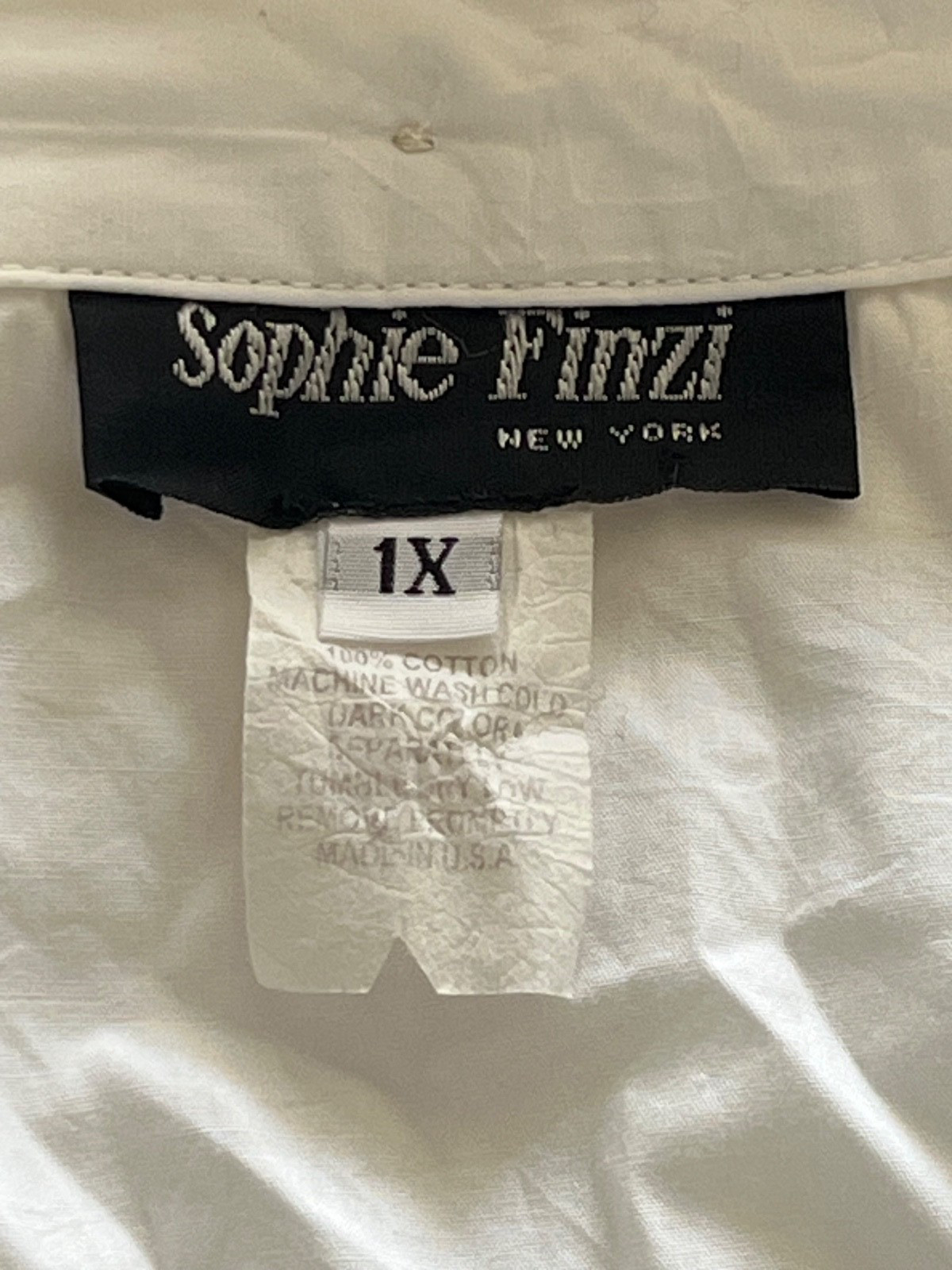 VINTAGE 90s SOPHIE FINZI WHITE COTTON OVERSIZED BUTTON BLOUSE SHIRT TOP WOMEN 1X