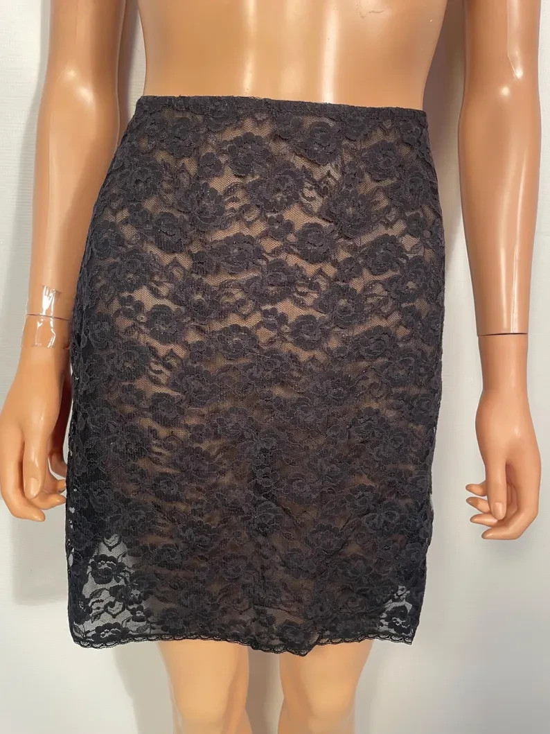 Vintage 60’s Black Lace Half Slip Made In Hollywood USA Size M