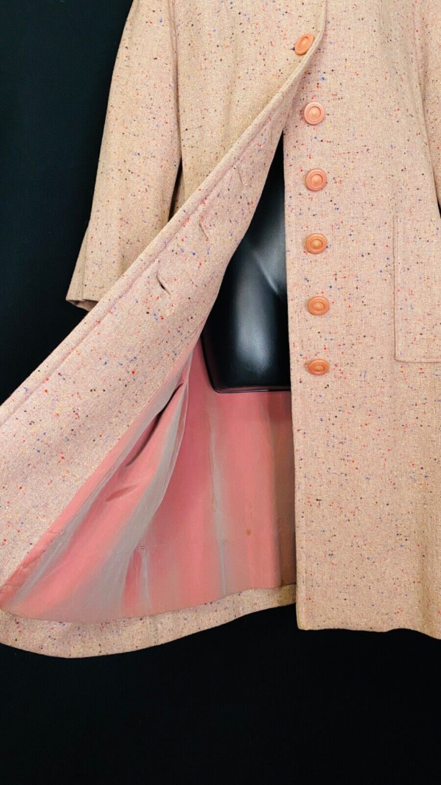 Vintage 1950s mauve wool jacket, long pink rainbow flecked swing coat pin up S