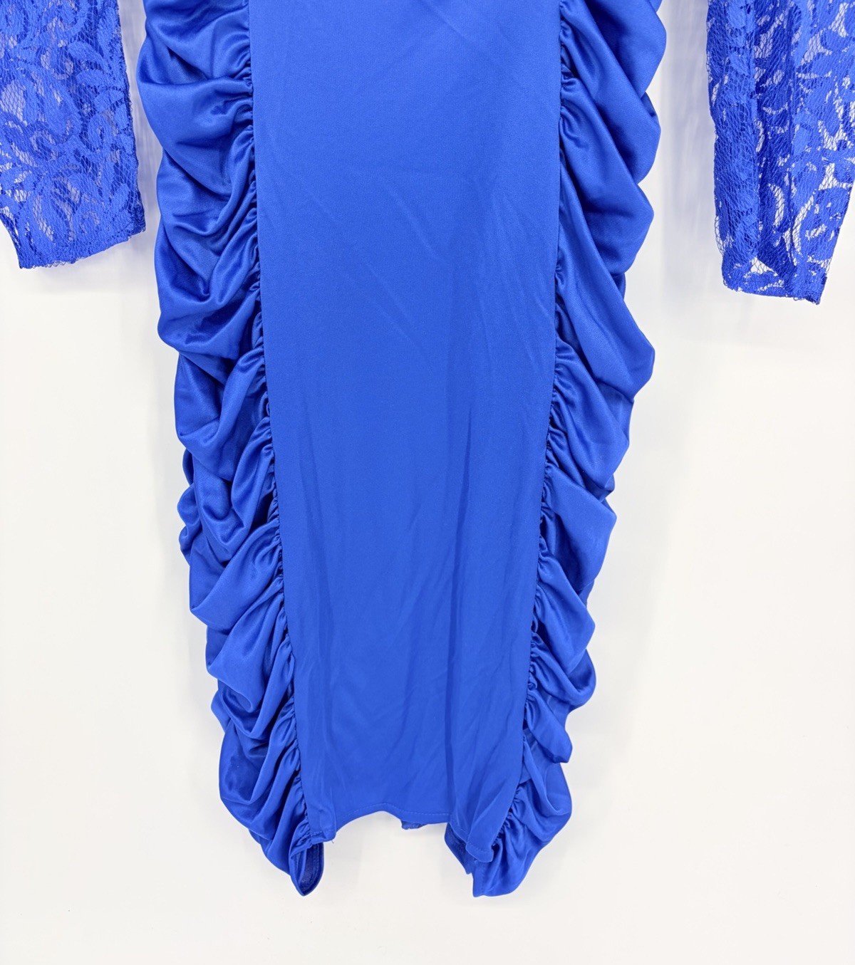 Vintage Mayvens of California Bodycon Lace Ruched Dress Size 13 Puff Sleeves