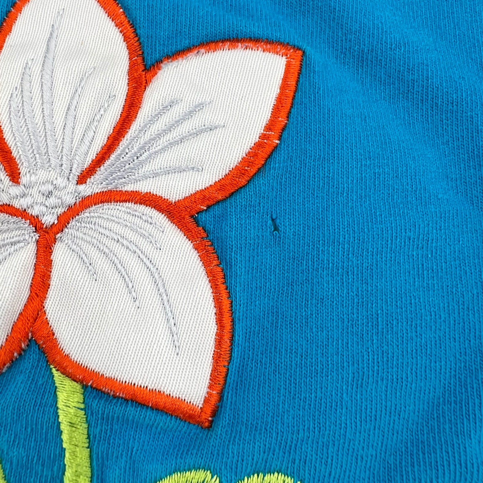 Cheek-O Vintage Blue Floral Embroidered Single Stitch T-Shirt Womens Large USA