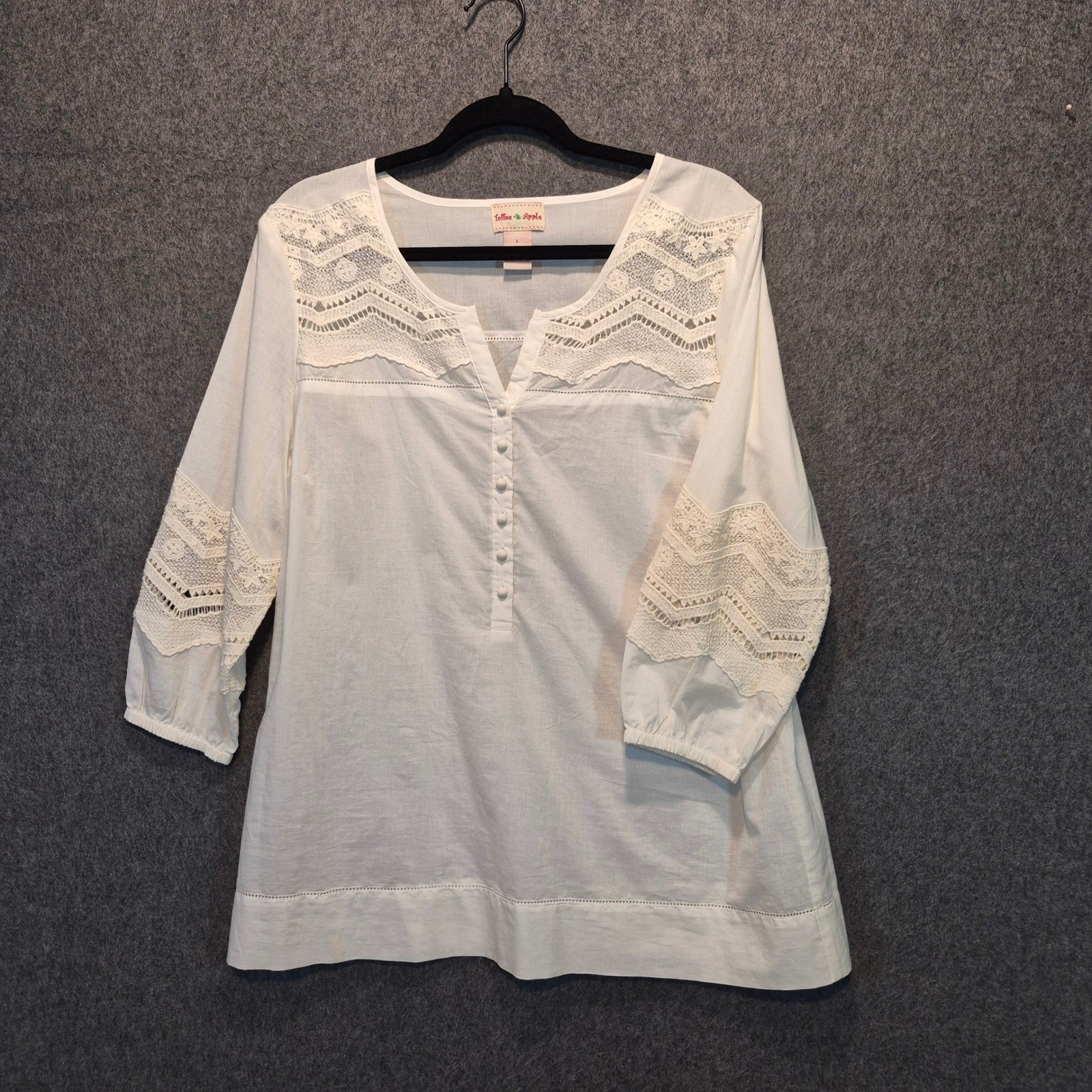 Vintage Toffee Apple Cotton and Lace Tunic Lrg Cottage Whimsigoth Romantic