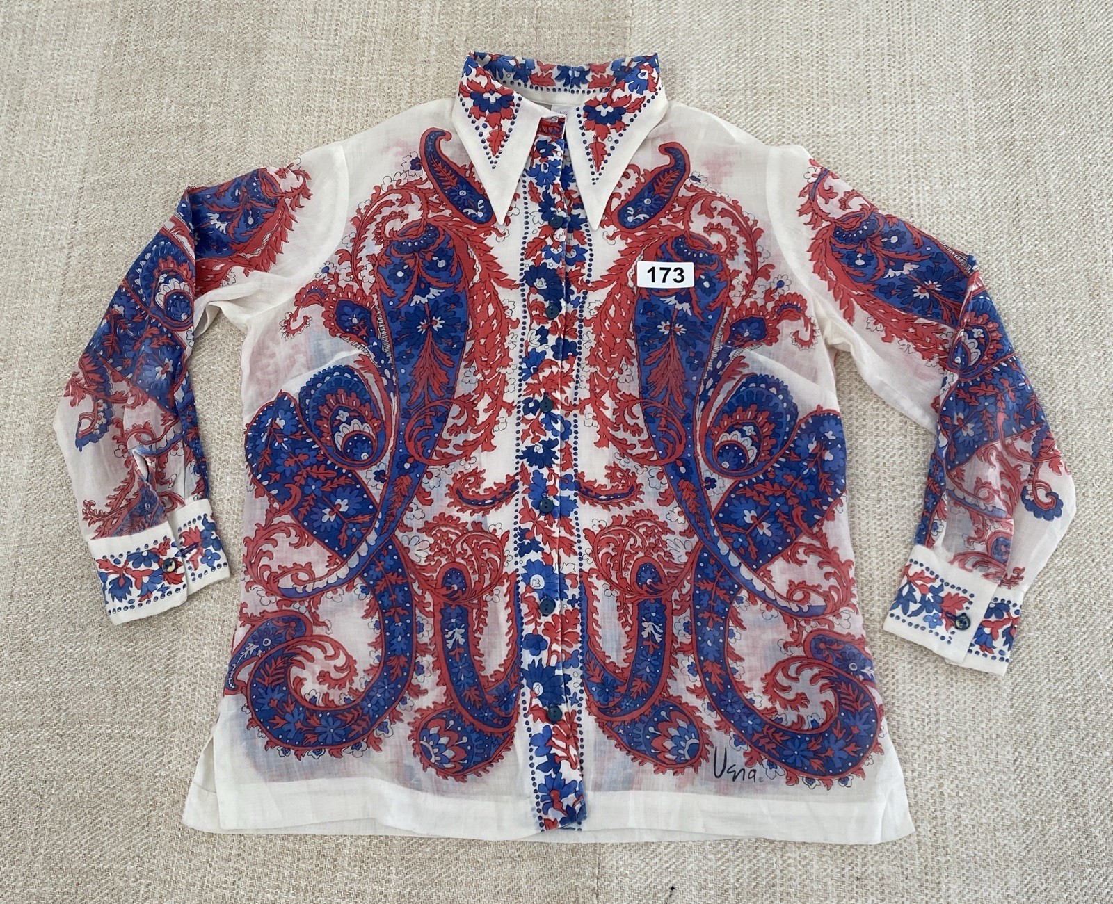 Vera Neumann Long Sleeve VTG Blouse Red Blue Paisley Sz 16 COTTON