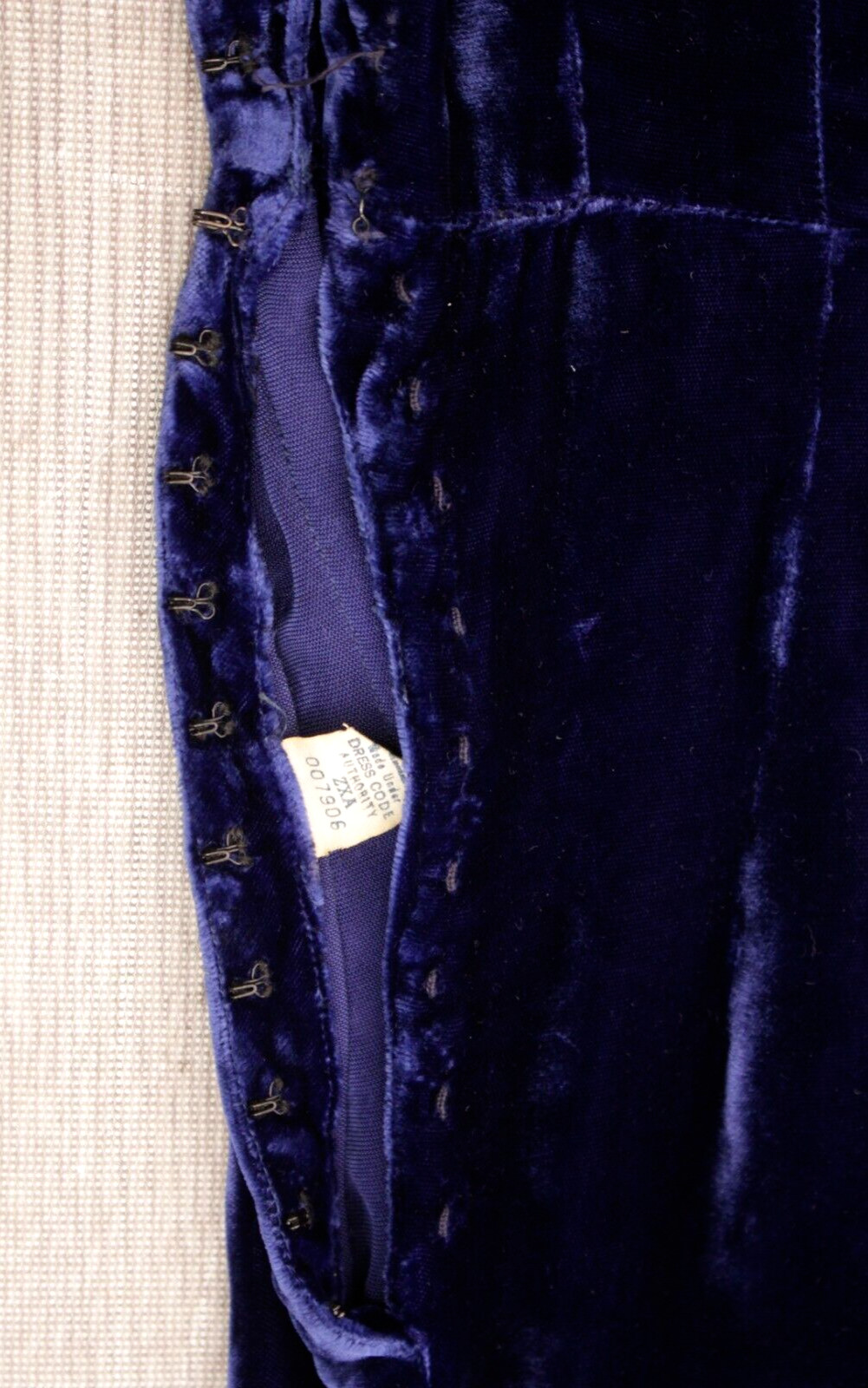 Vtg 30s Blue Velvet Maxi Dress W/ Gold Trim 1930s Fashion Originators Guild