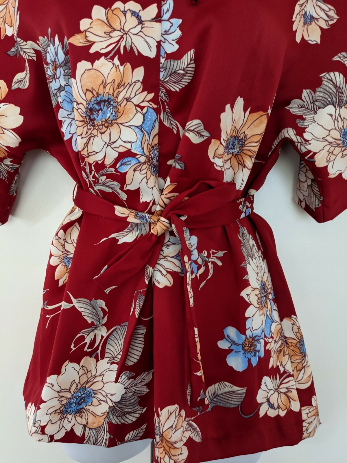 Vintage Nani Of Hawaii Belted Red Floral Hawaiian Blouse Top Polyester USA S