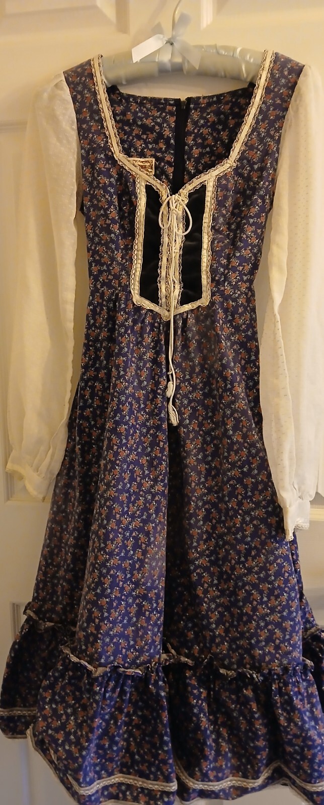 Vintage 70s Gunne Sax By Jessica Blue Floral Dress Jr’s Prarie ~ Cottage Core