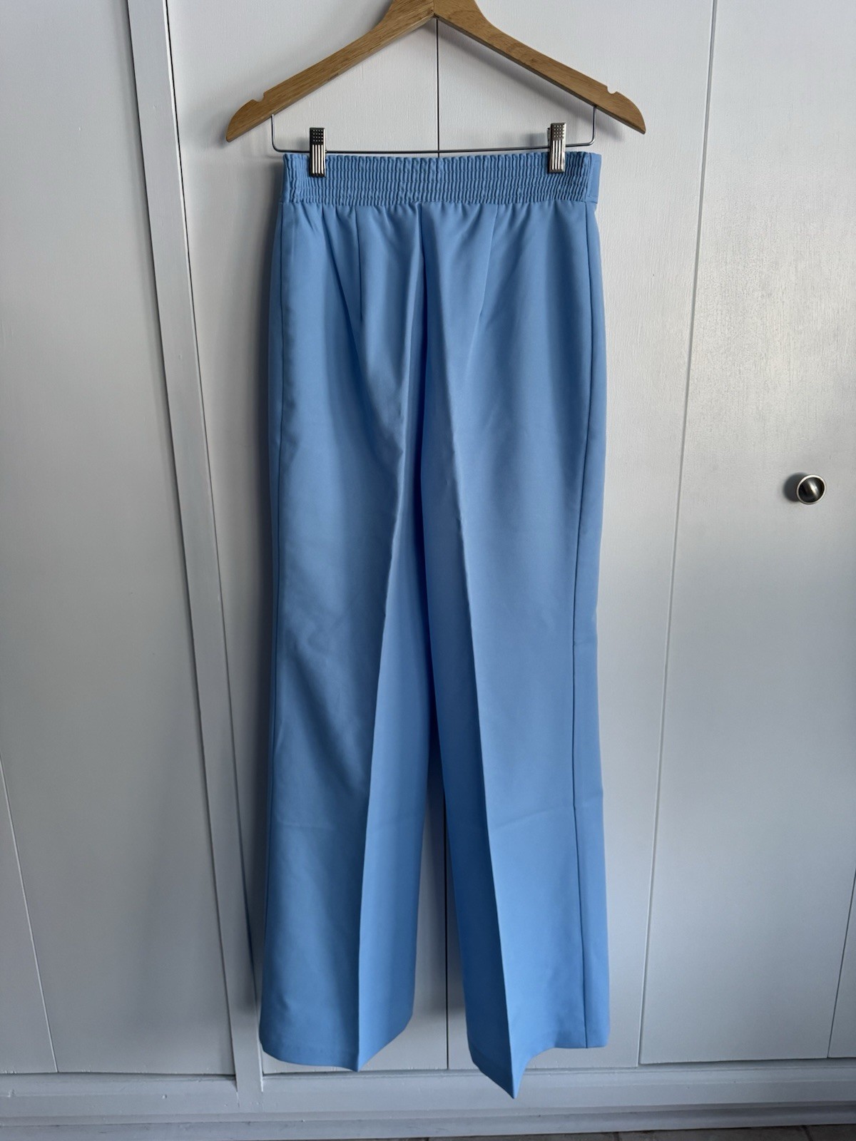 Vintage 1970’s Baby Blue Polyester Pants Flat Front Wide Leg High Rise