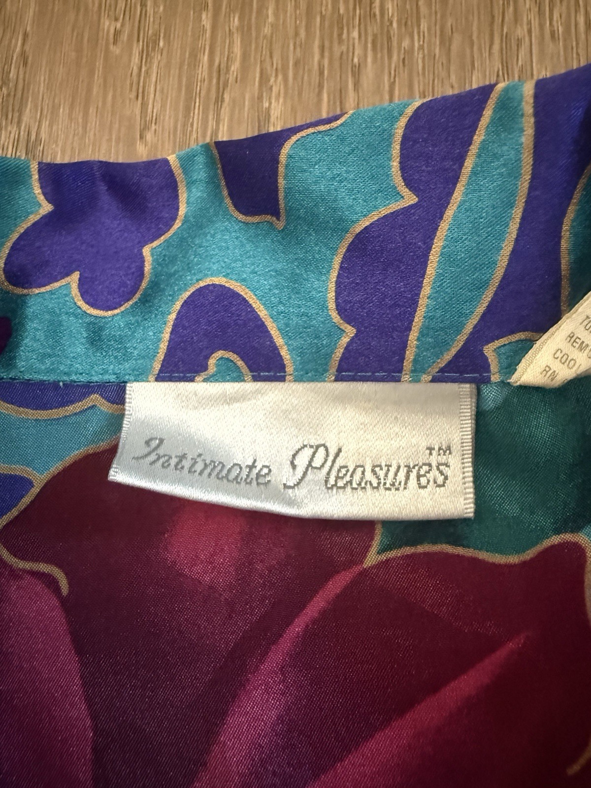 Vintage Intimate Pleasures Floral Satin Robe Lounge 22/24 Teal Pink Button Up