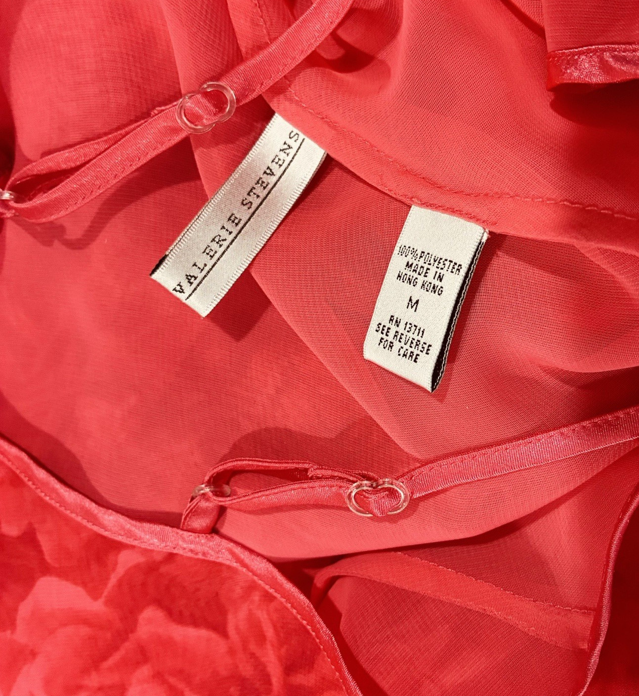 Vtg Pink Coral Double Chiffon Nightgown Tassel Satin Robe S M